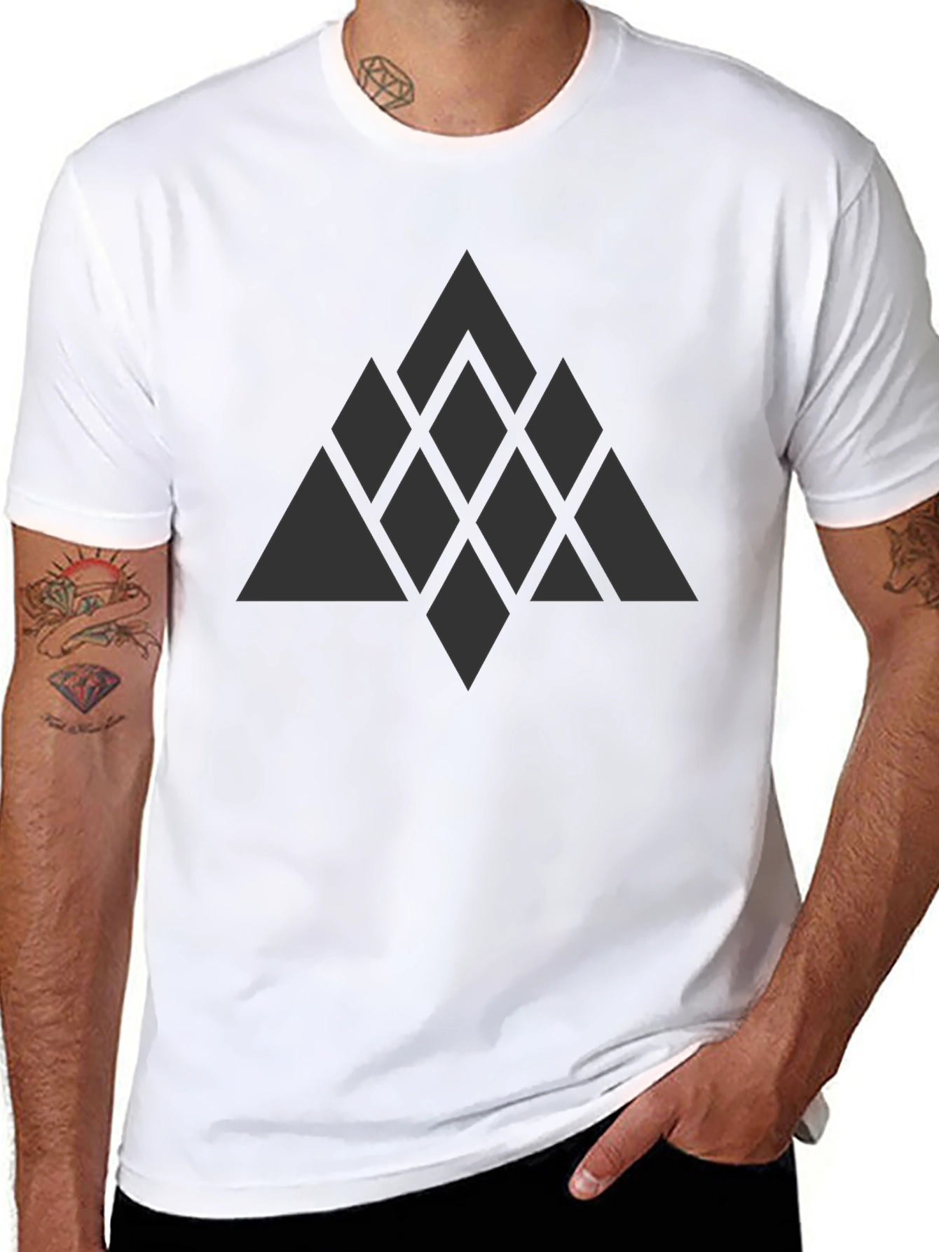 Black Geometric Diamond Pattern T-Shirt - Dark Gray Design view 8