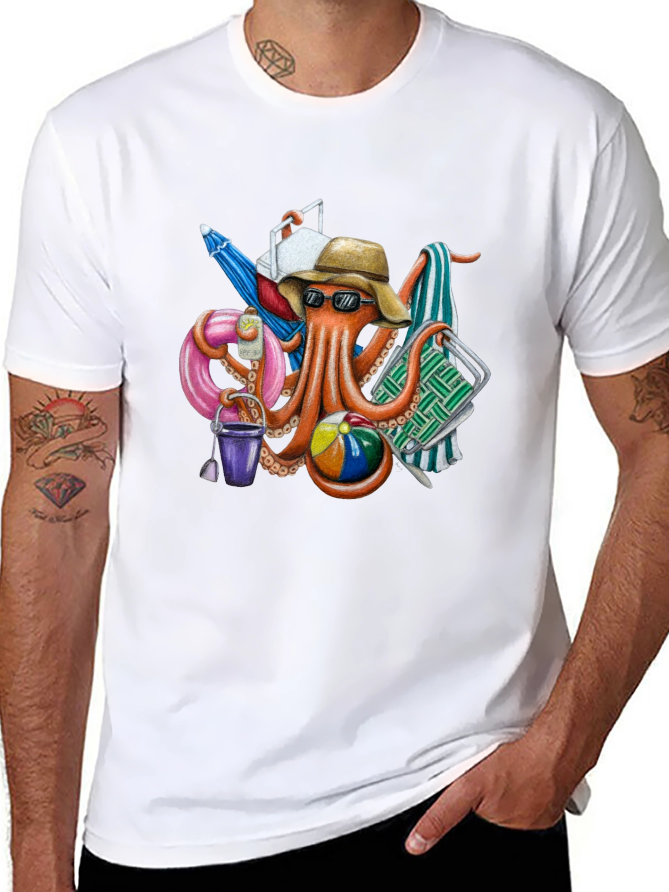 Black Beach Octopus Graphic T-Shirt - Summer Fun! view 8