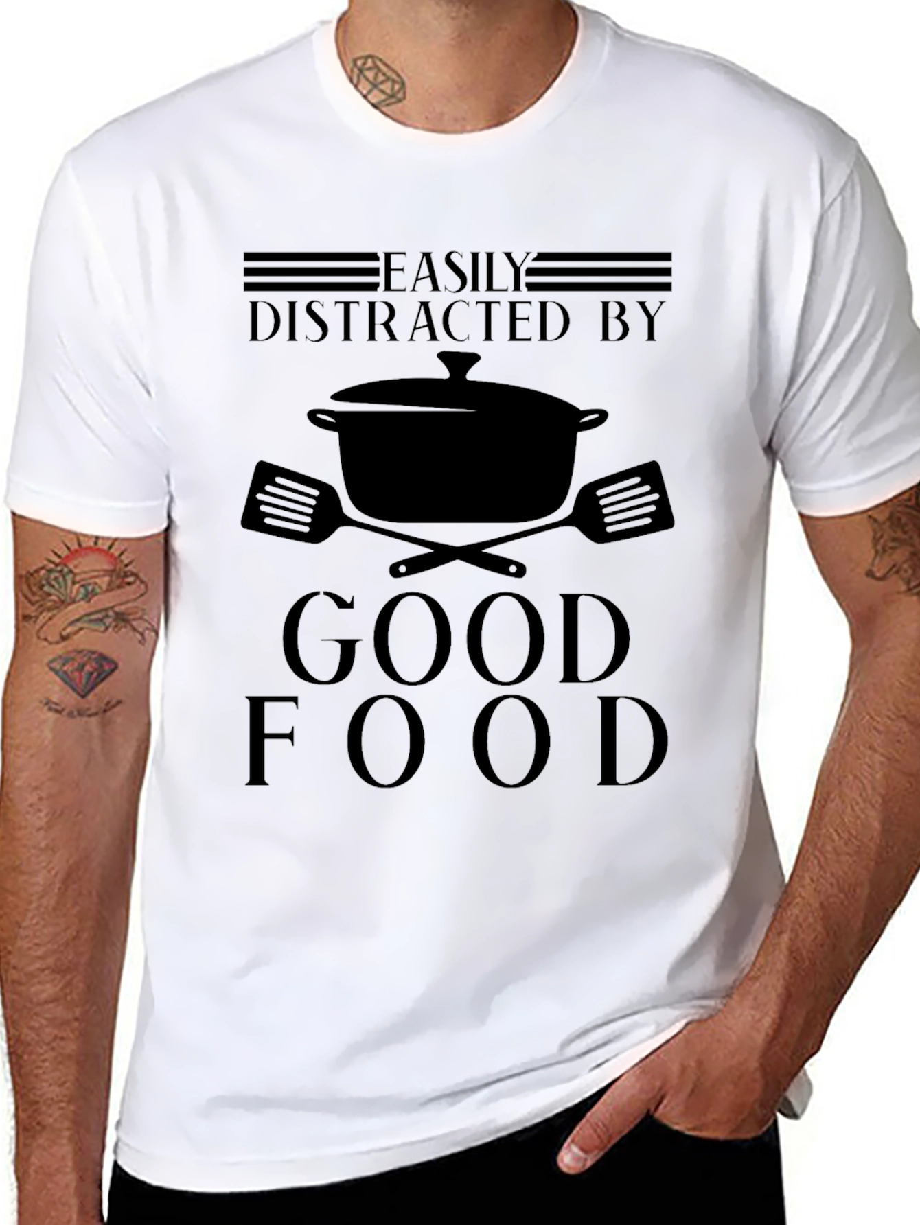 Black Easily Distracted By Good Food T-Shirt view 8