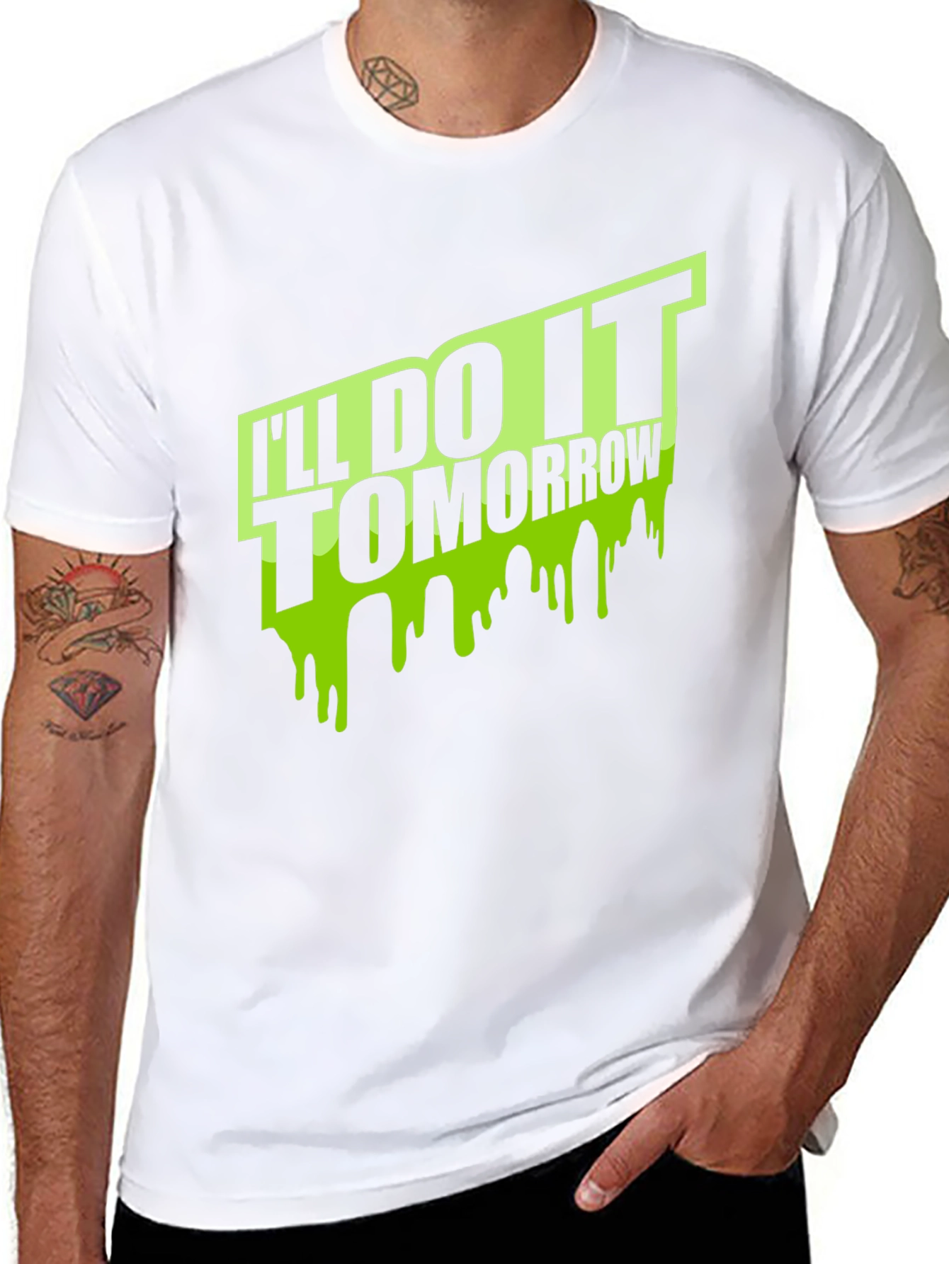 Black I'll Do It Tomorrow Men's Black T-Shirt view 8