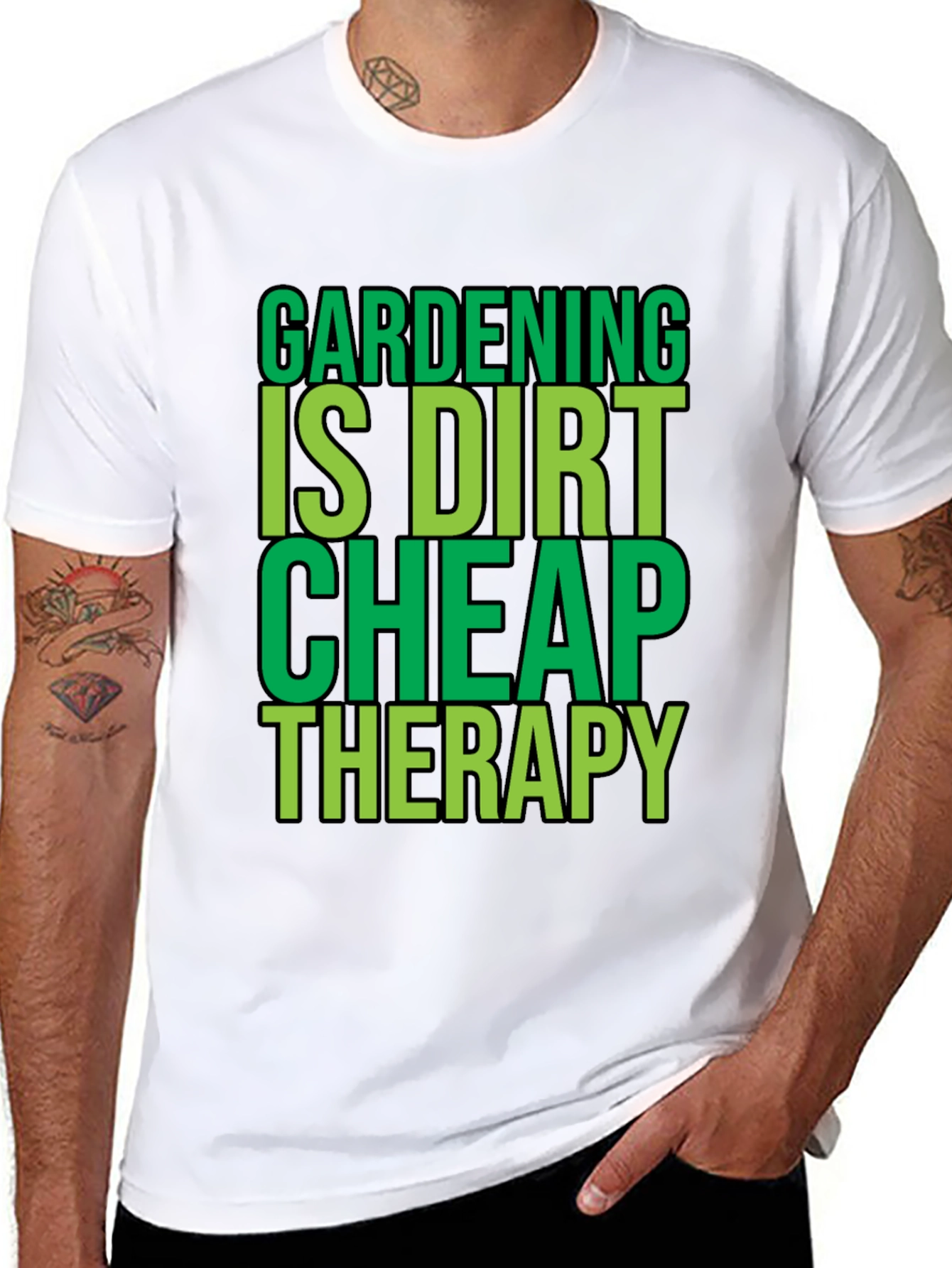 Black Gardening is Dirt Cheap Therapy Black T-Shirt view 8
