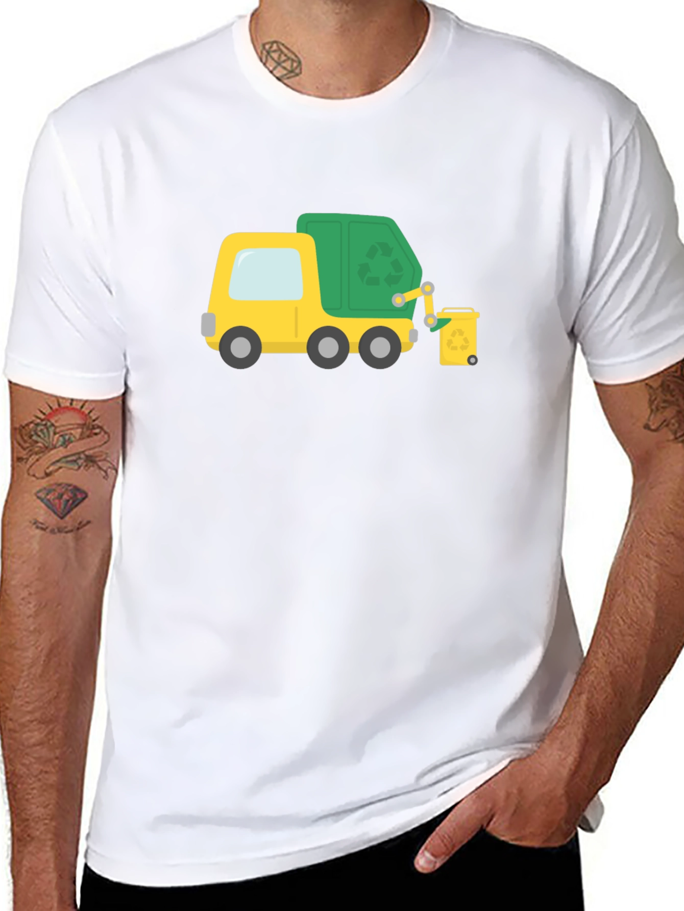 Black Garbage Truck Cartoon Black T-Shirt view 8