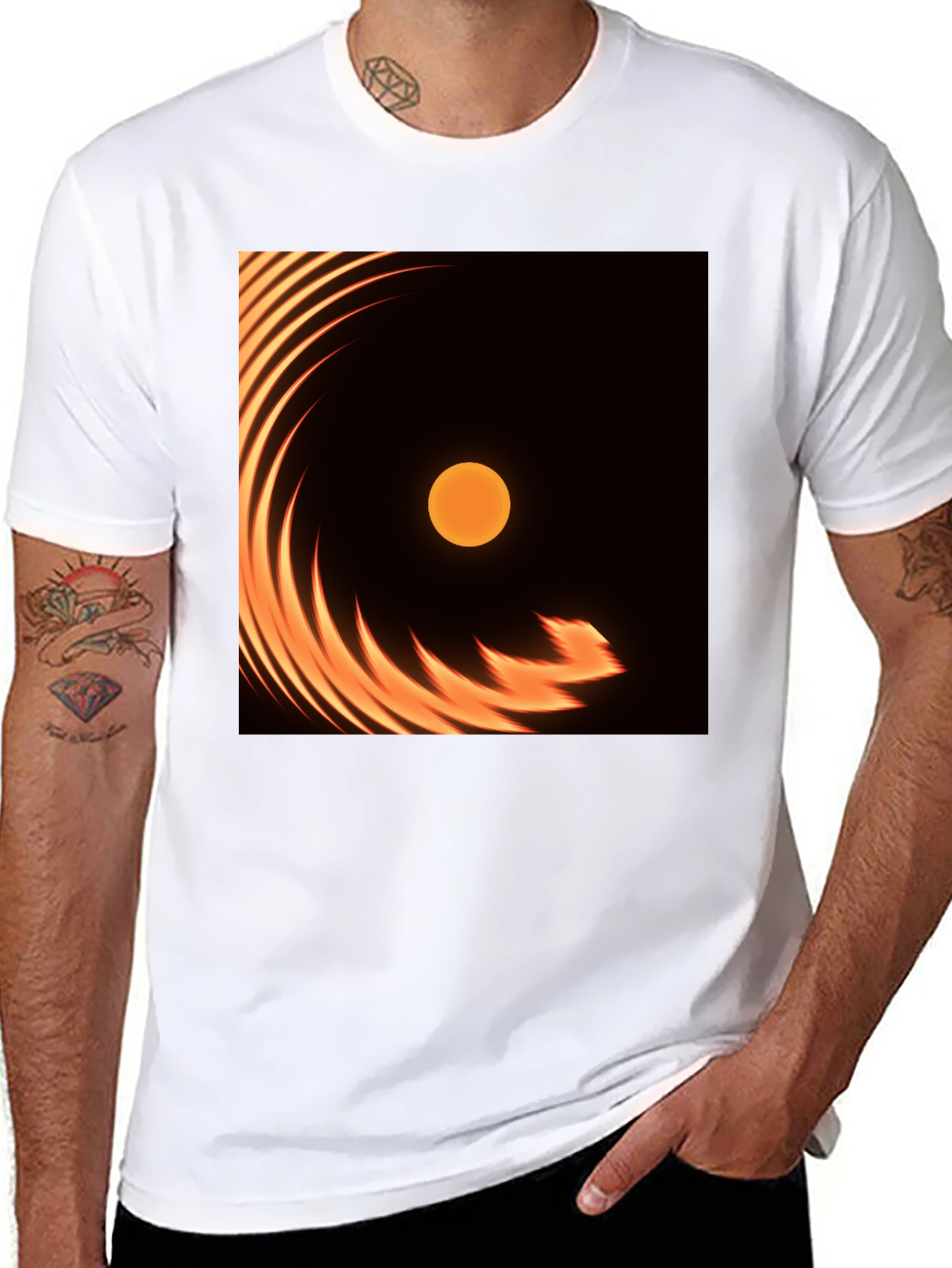 Black Fiery Sun Graphic Tee - Black Cotton Blend view 8