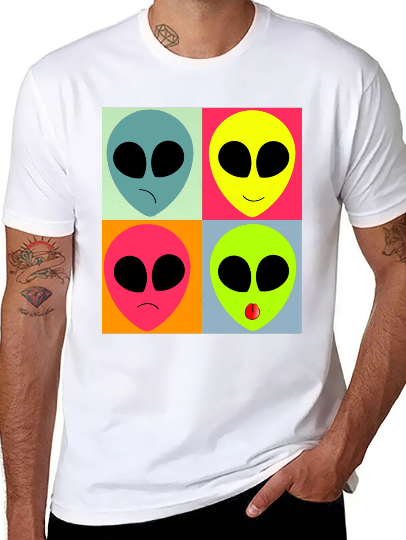 Black Retro Alien Pop Art T-Shirt - Black Graphic Tee view 8
