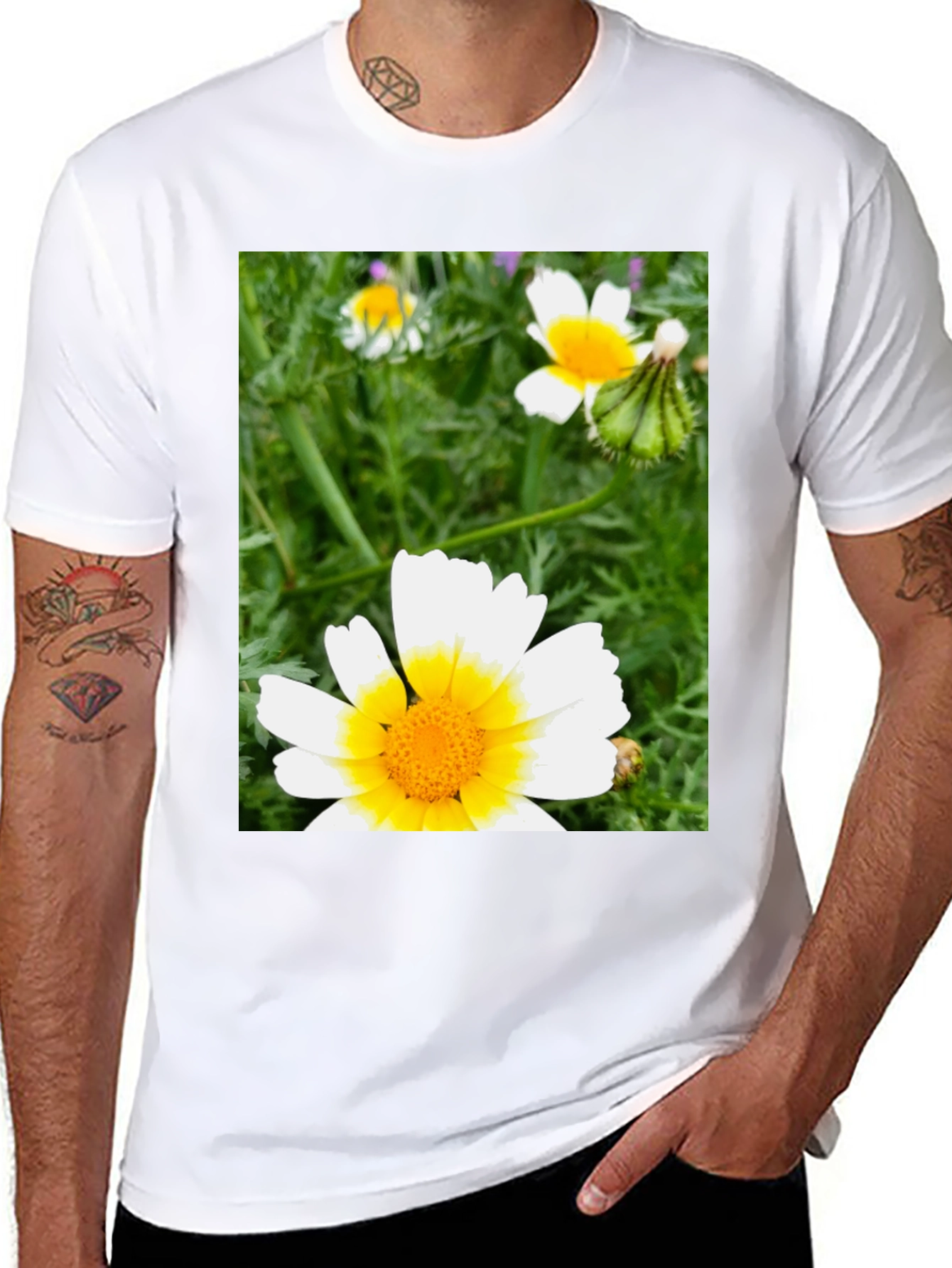 Black Daisy Flower Graphic T-Shirt - Casual Black Tee view 8