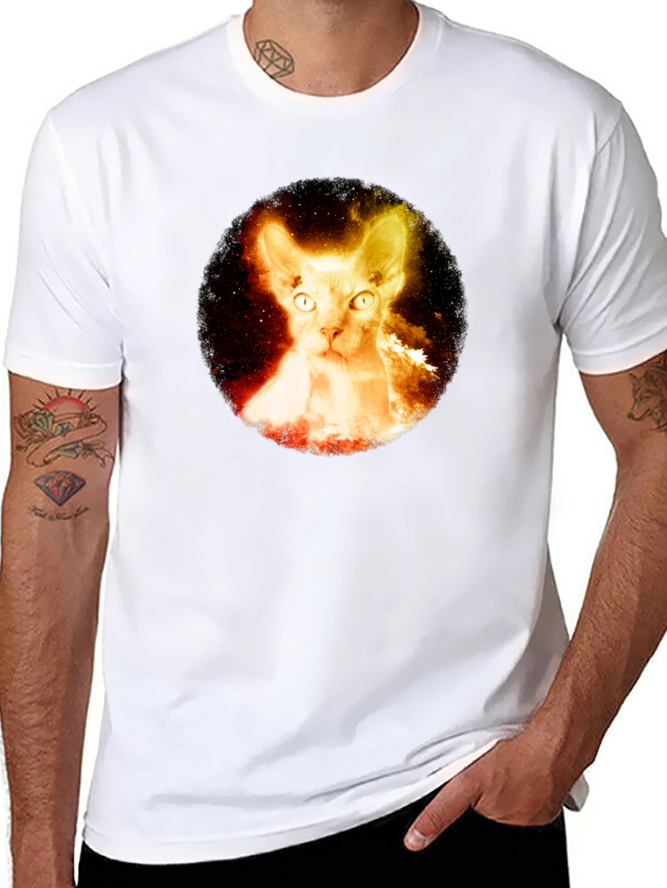 Black Sphynx Cat Galaxy T-Shirt - Unique Graphic Tee view 8