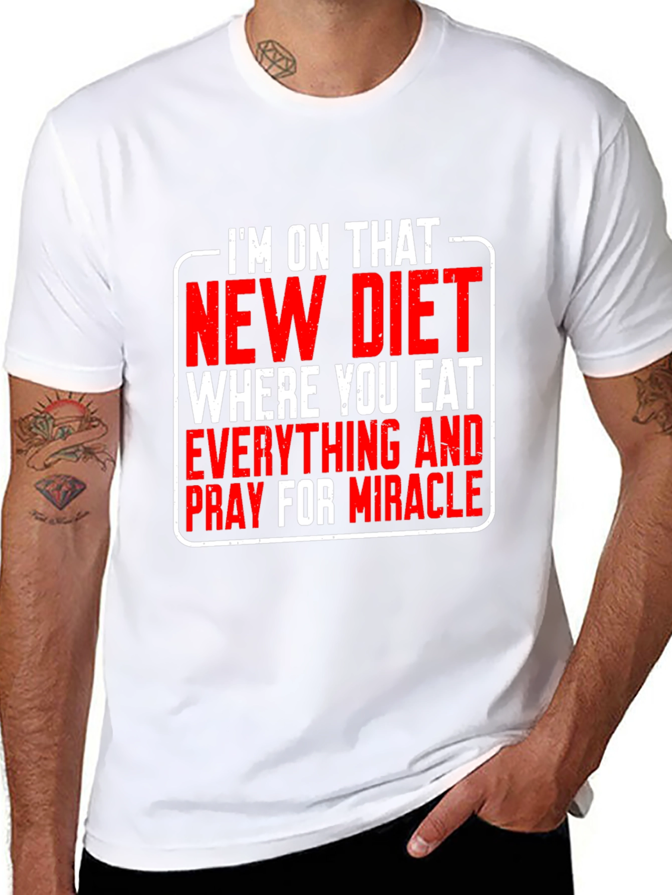 Black Funny Diet T-Shirt: Eat Everything & Pray view 8