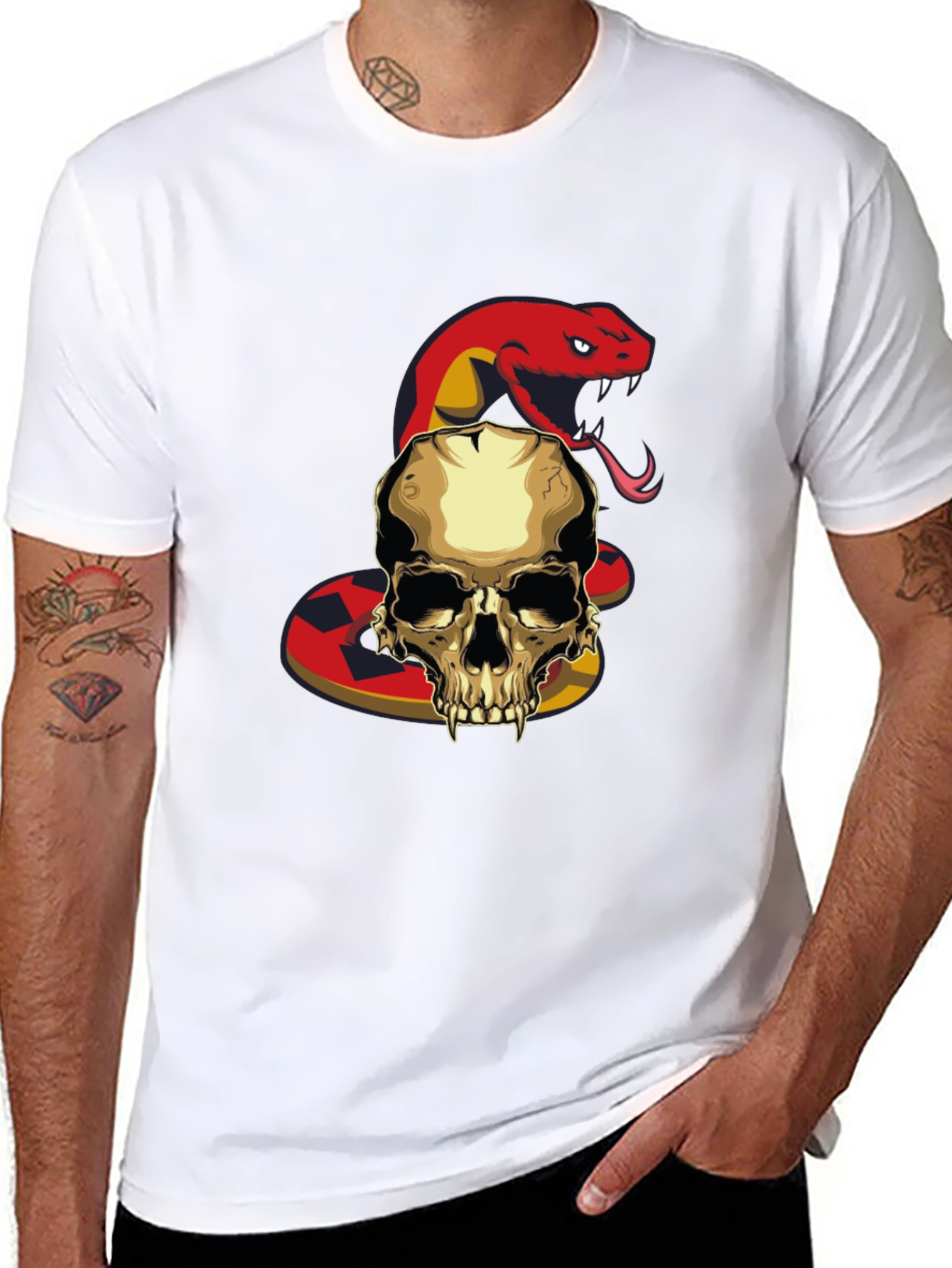 Black Skull and Snake Graphic T-Shirt view 8