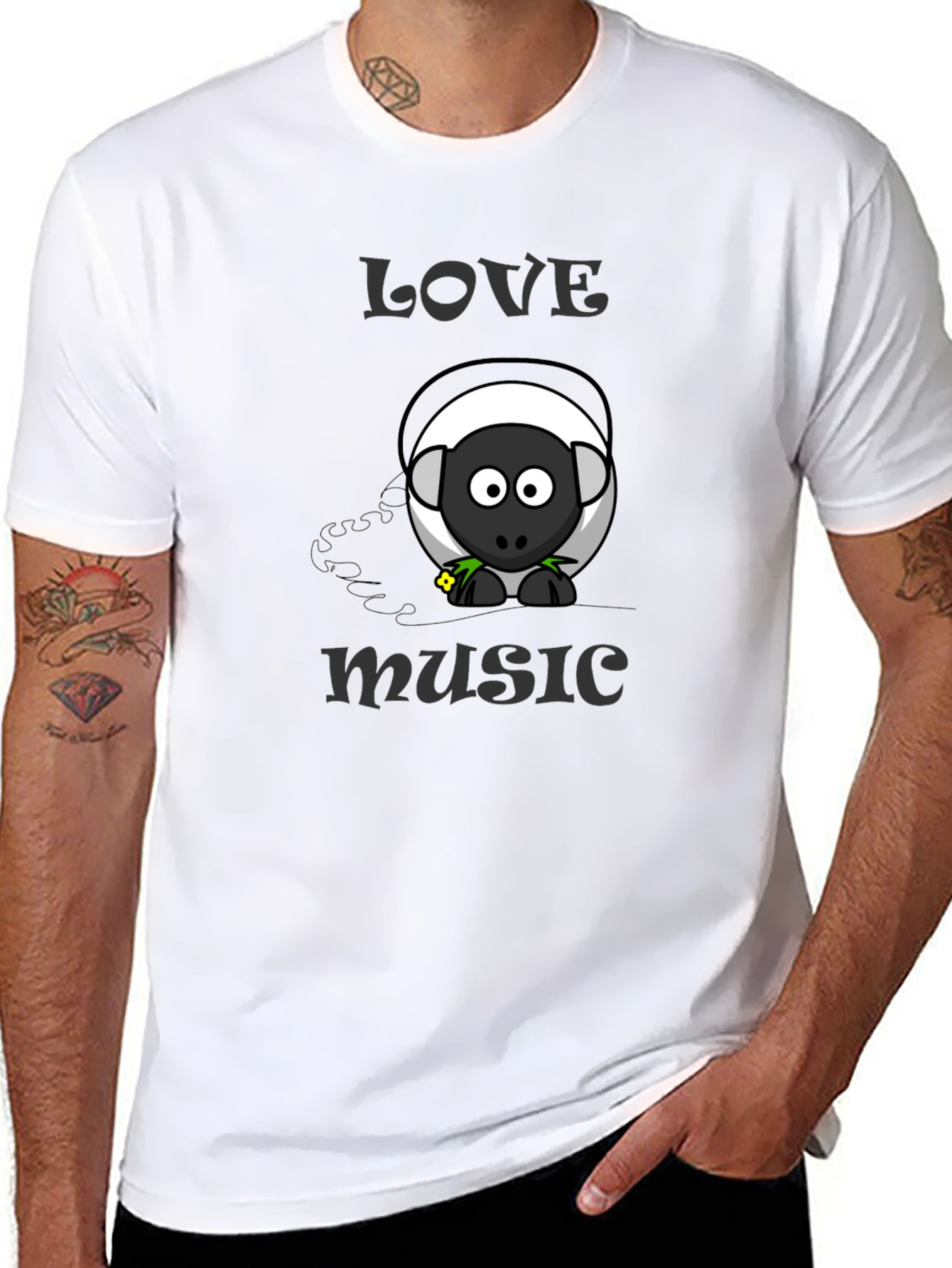 Black Love Music Sheep Cartoon Graphic T-Shirt view 8