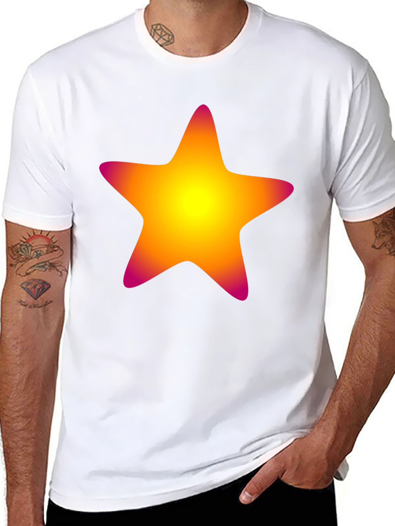 Black Vibrant Star Graphic Tee - Black Cotton Blend view 8