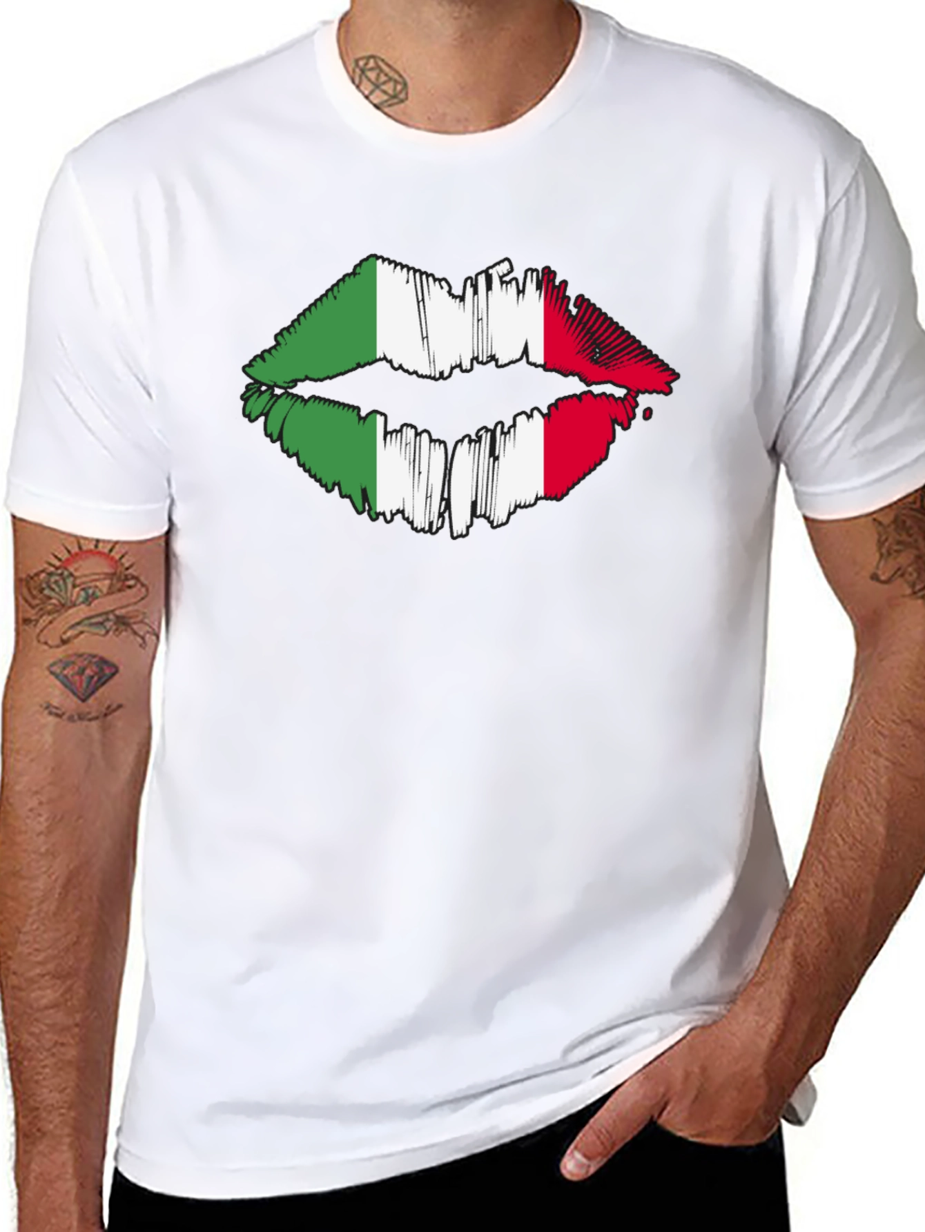 Black Italian Flag Lips Graphic Black T-Shirt view 8