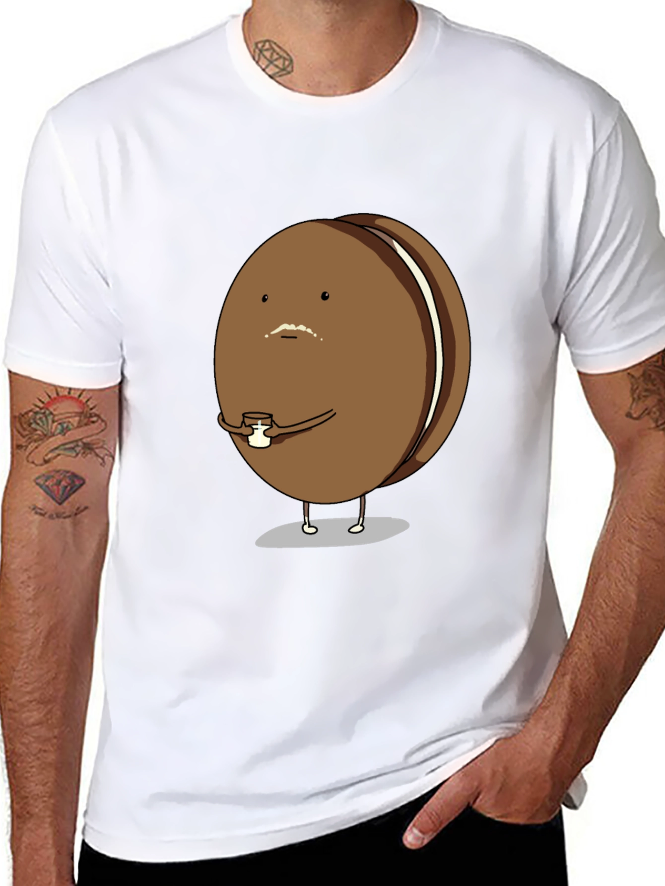 Black Funny Oreo Character Black T-Shirt view 8