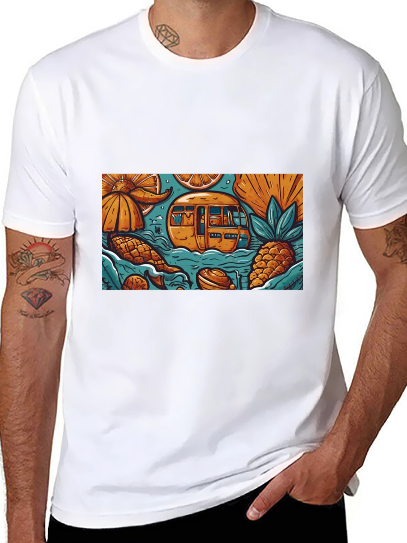 Black Tropical Island Adventure T-Shirt view 8