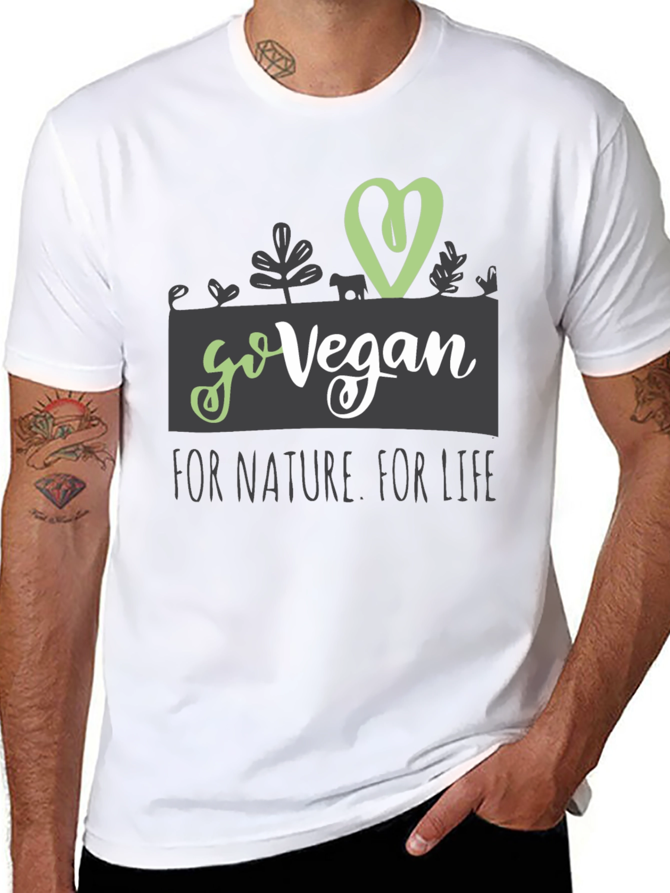 Black Go Vegan T-Shirt - For Nature, For Life - Animal Lover view 8