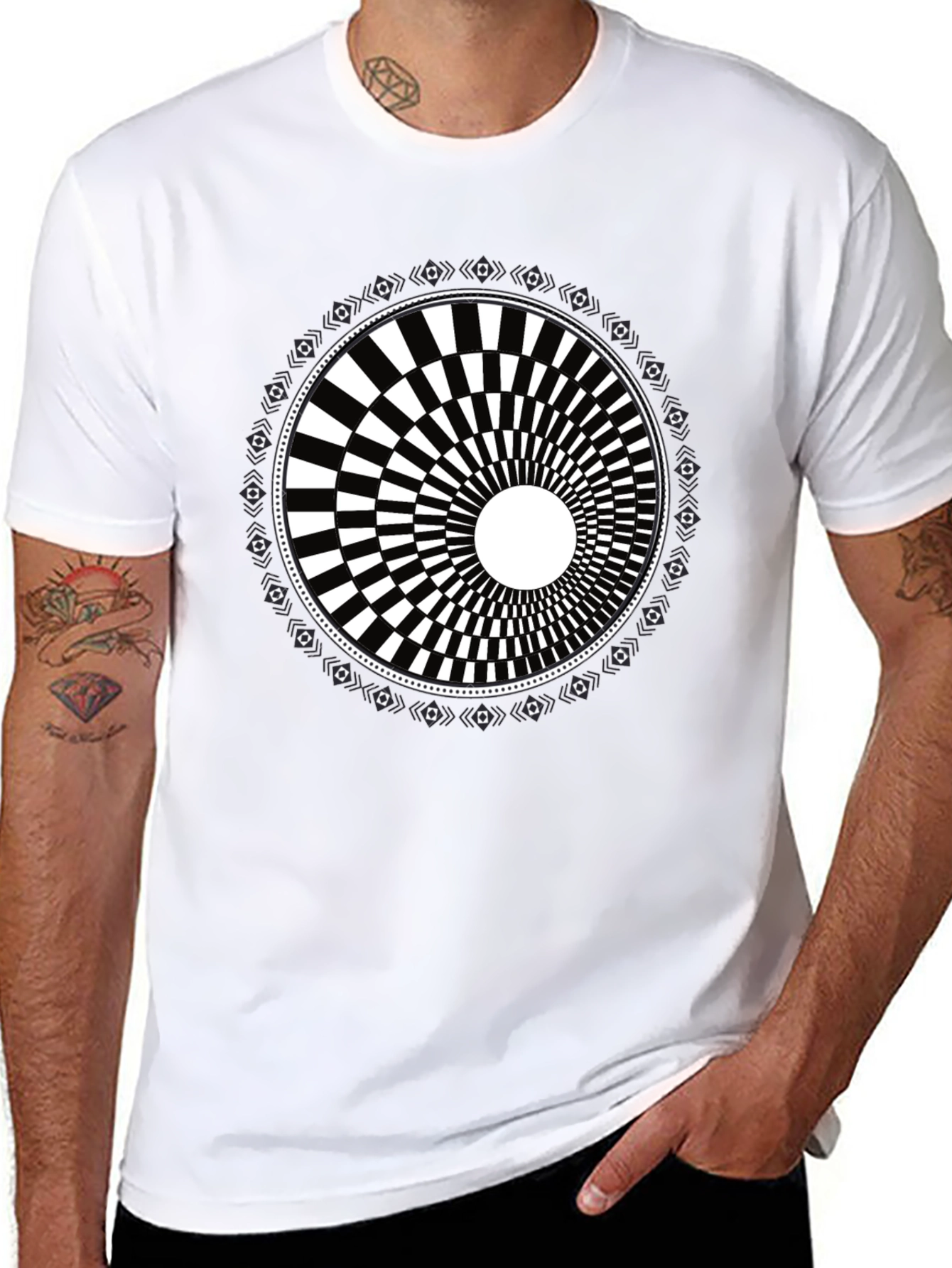 Black Optical Illusion Graphic Tee - Black Cotton Blend view 8