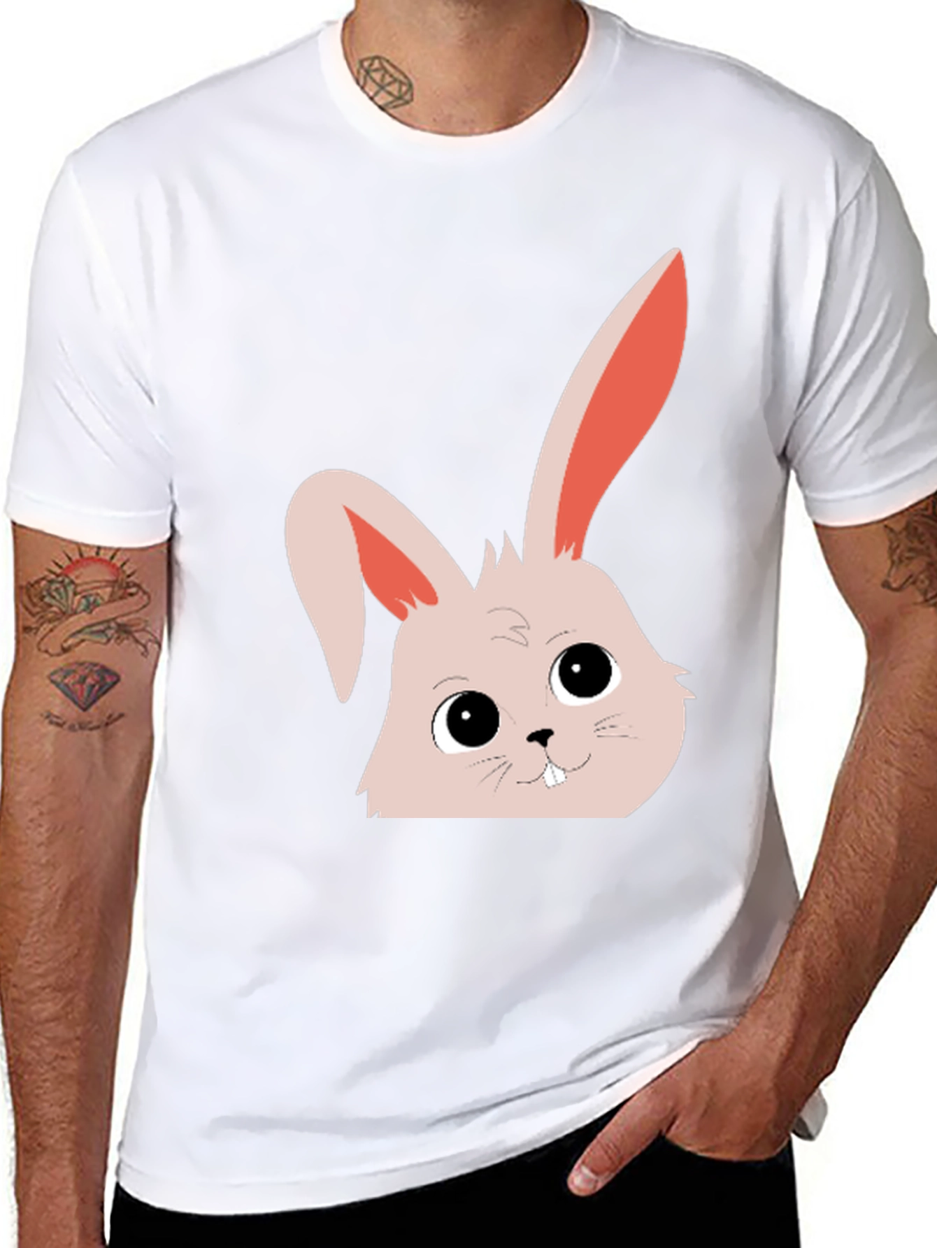 Black Cute Bunny Graphic Tee - Black Cotton Blend view 8