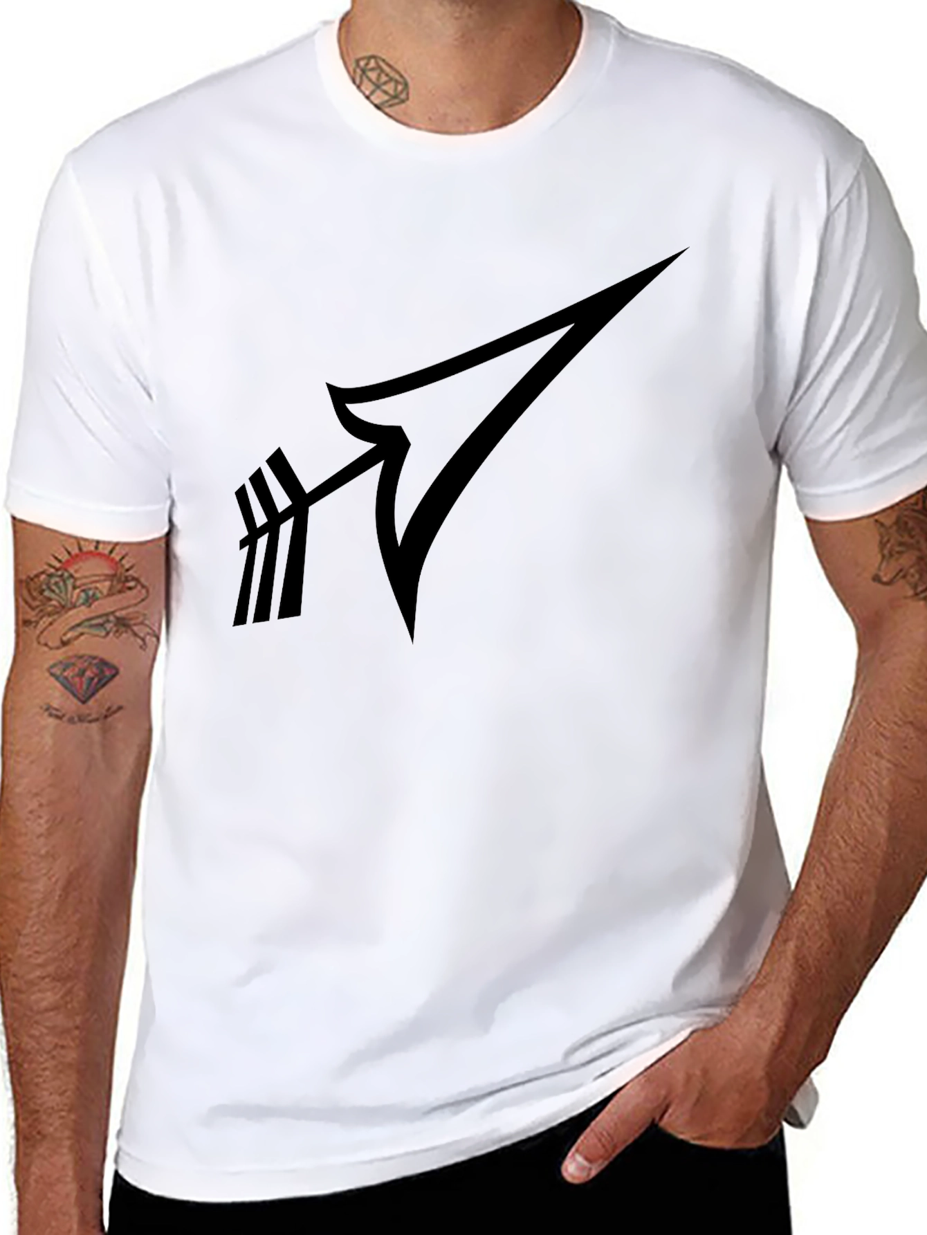 Black Modern Arrow Graphic Black T-Shirt view 8