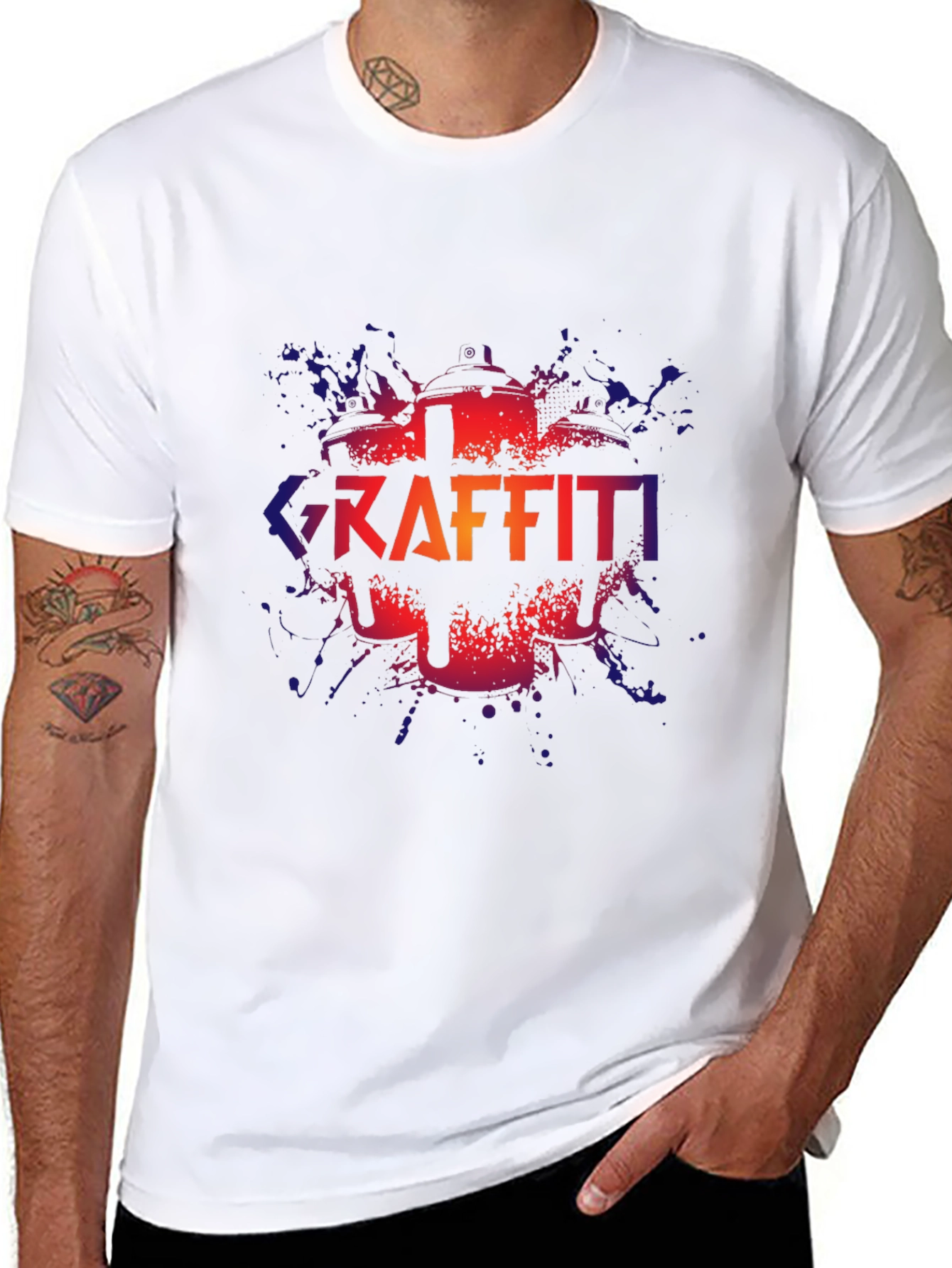 Black Graffiti Drummer Graphic T-Shirt - Black Crew Neck view 8