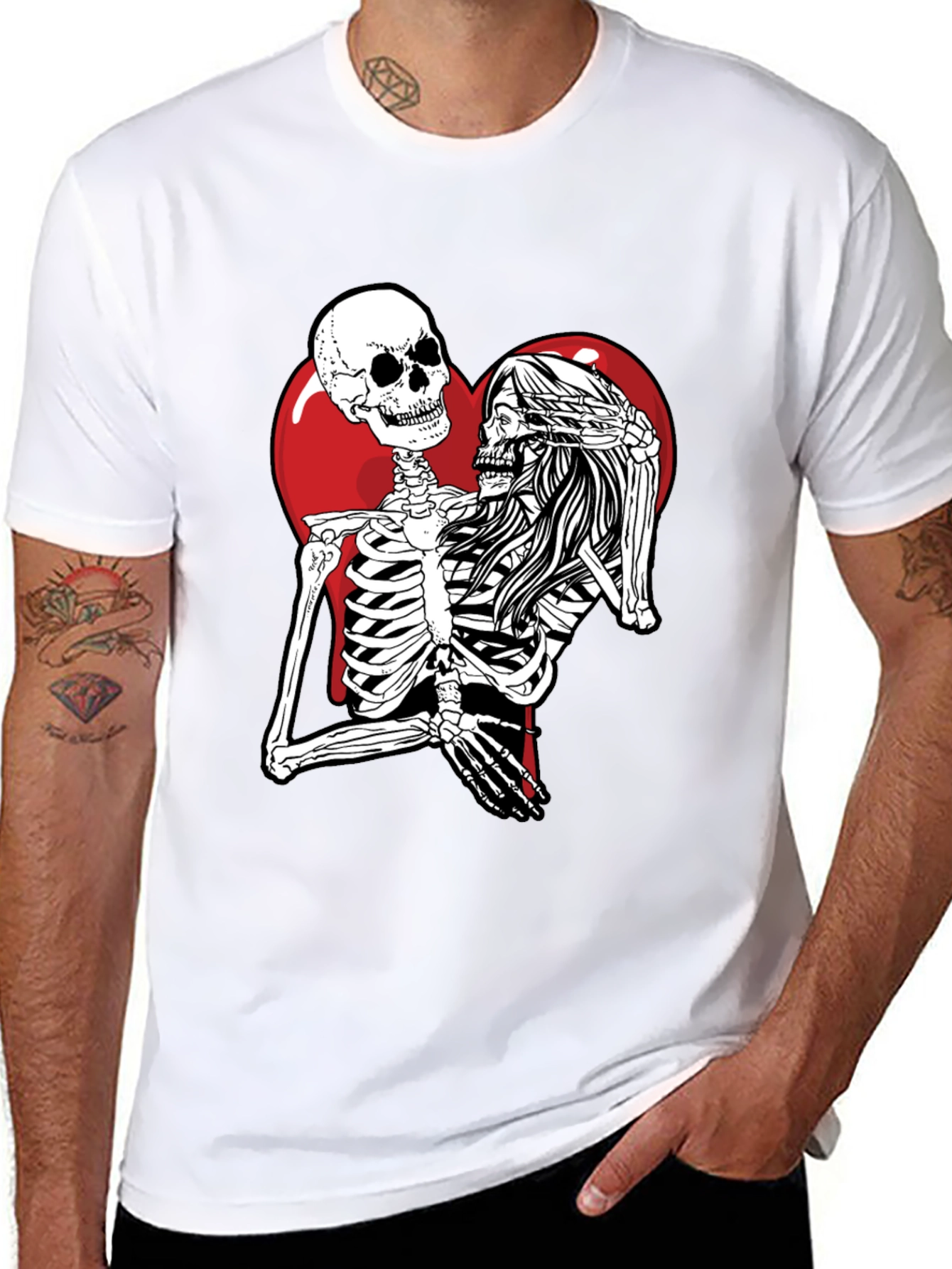 Black Skeleton Love Black T-Shirt - Unique Graphic Tee view 8