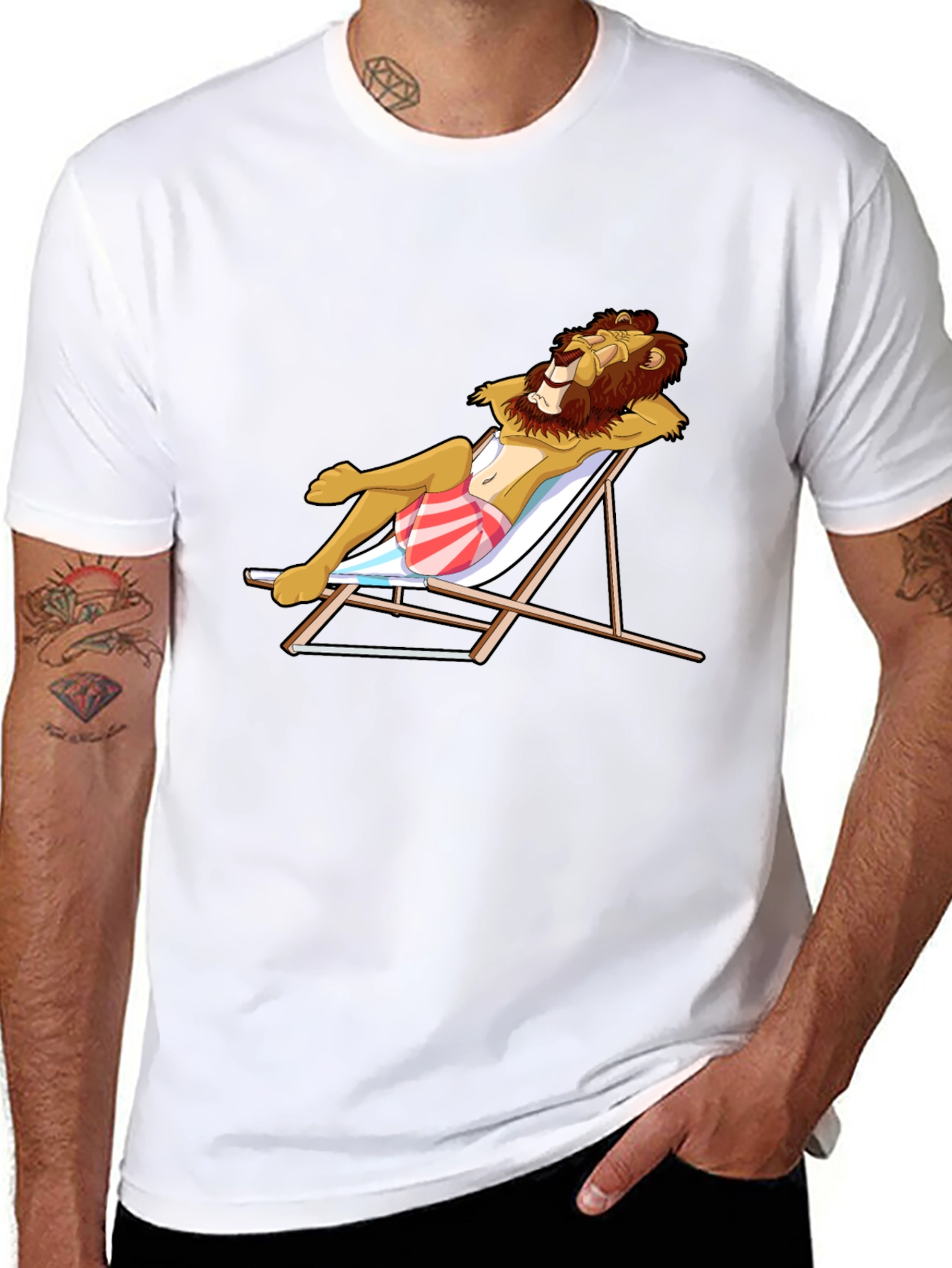 Black Lion on Vacation Graphic Tee -  Cool Summer Style view 8