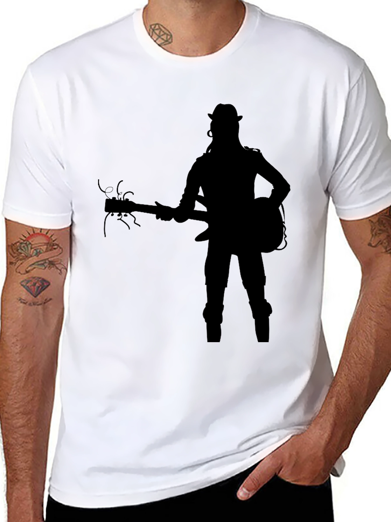 Black Silhouette Guitarist Graphic Tee - Black view 8