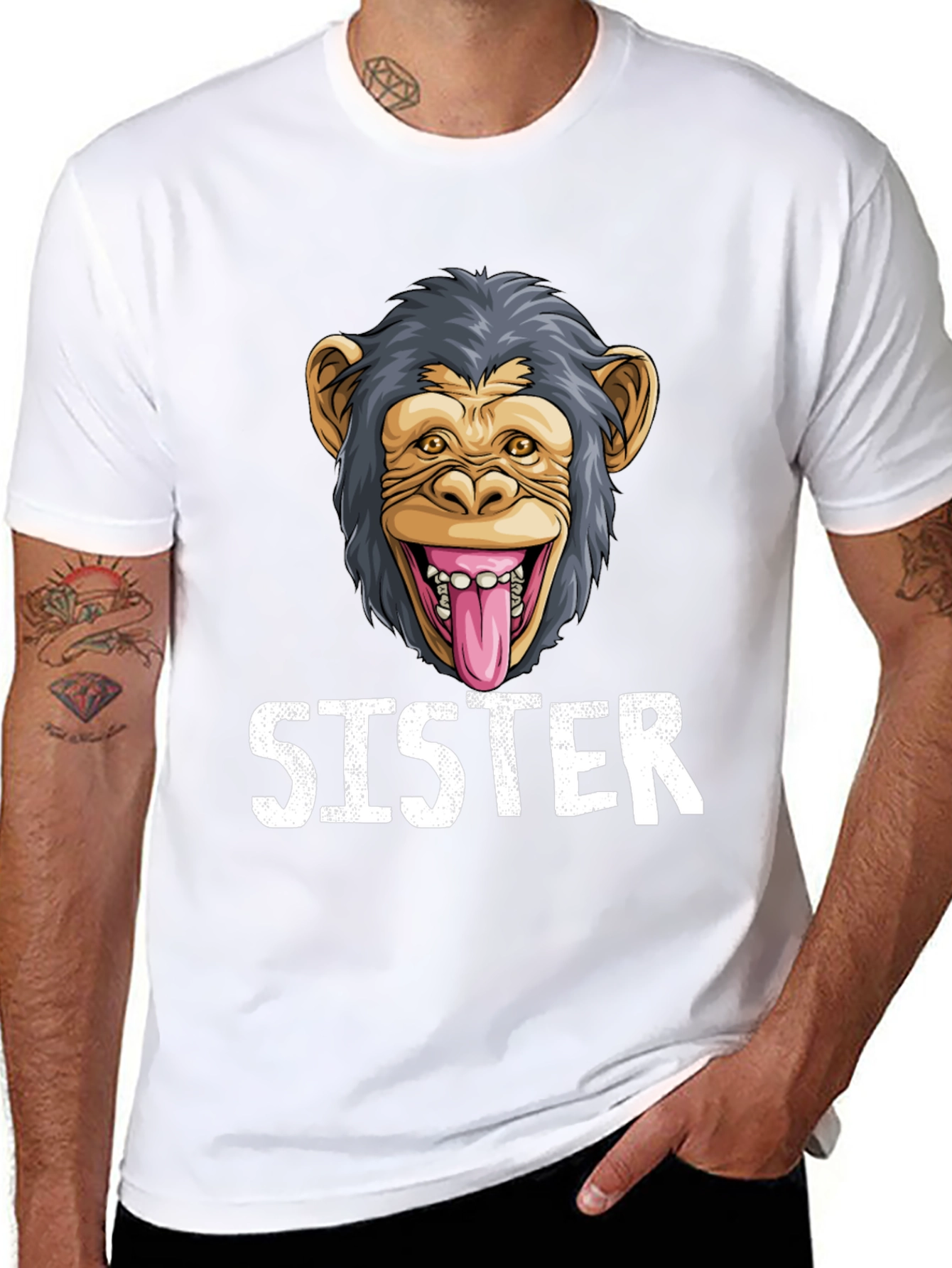 Black Sister Monkey Graphic T-Shirt - Fun & Unique! view 8