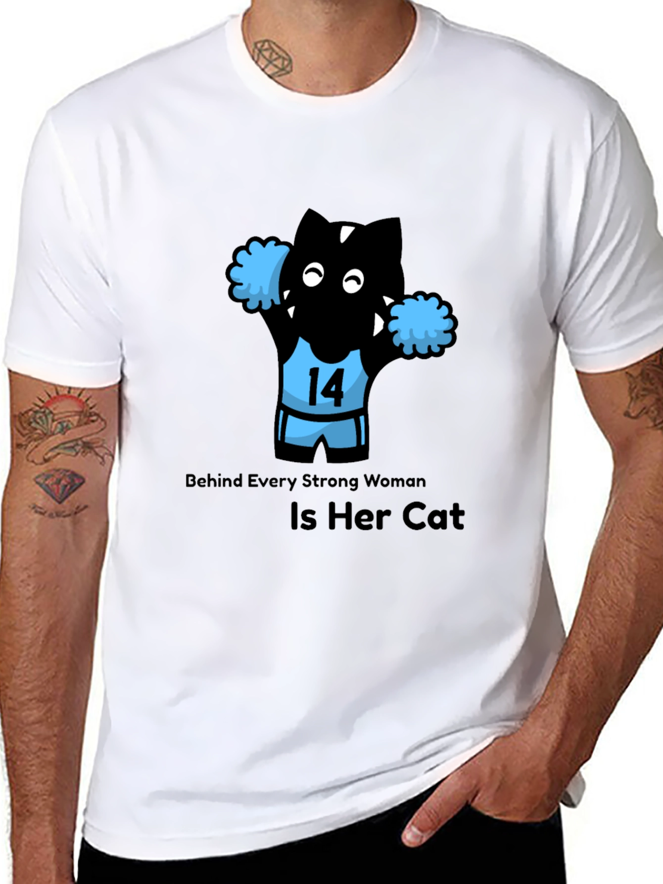 Black Funny Cat Cheerleader T-Shirt - Strong Women Support Cats! view 8