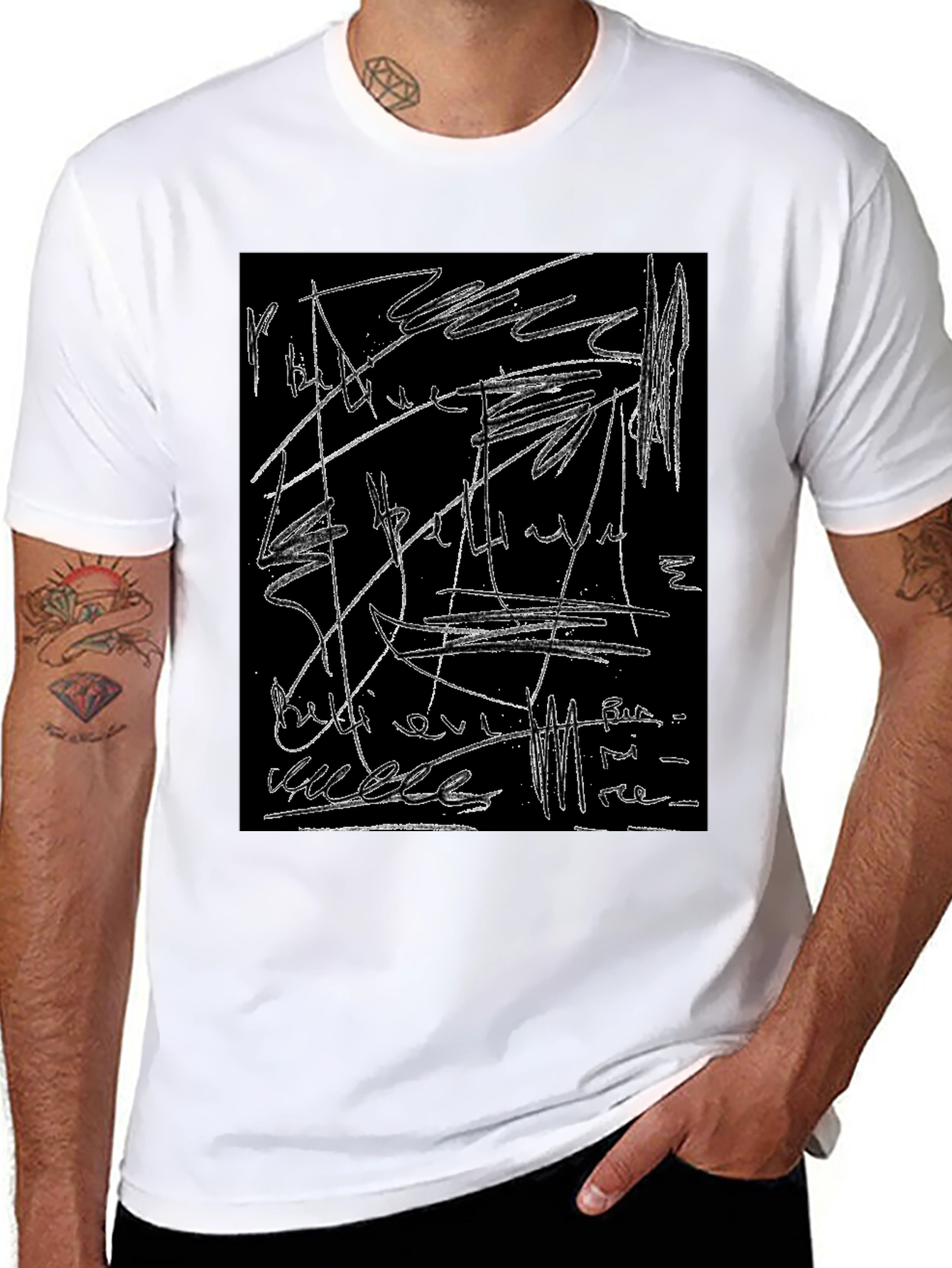 Black Abstract Scribble Graphic Black T-Shirt view 8