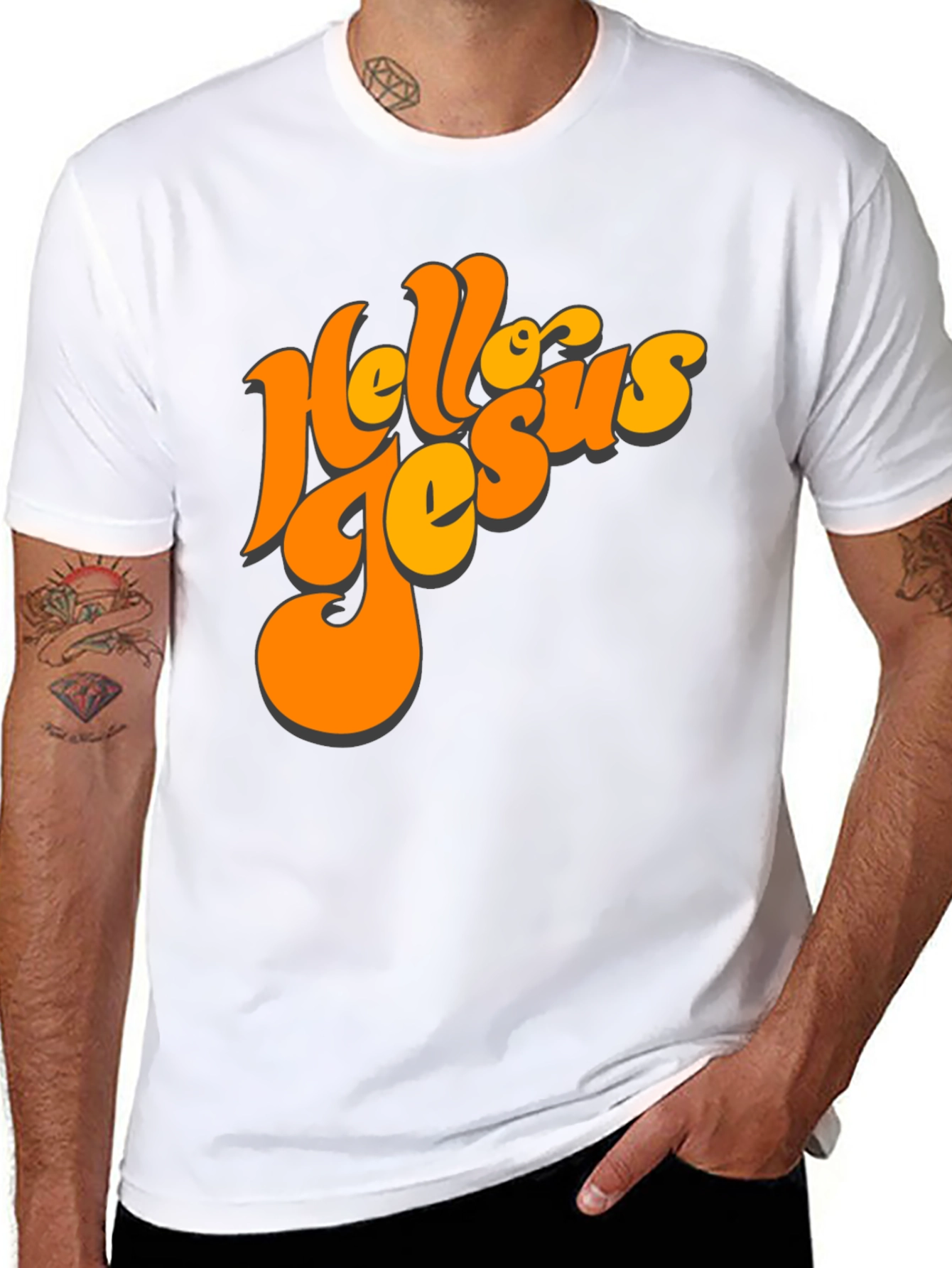 Black Retro Hello Jesus Graphic Tee view 8