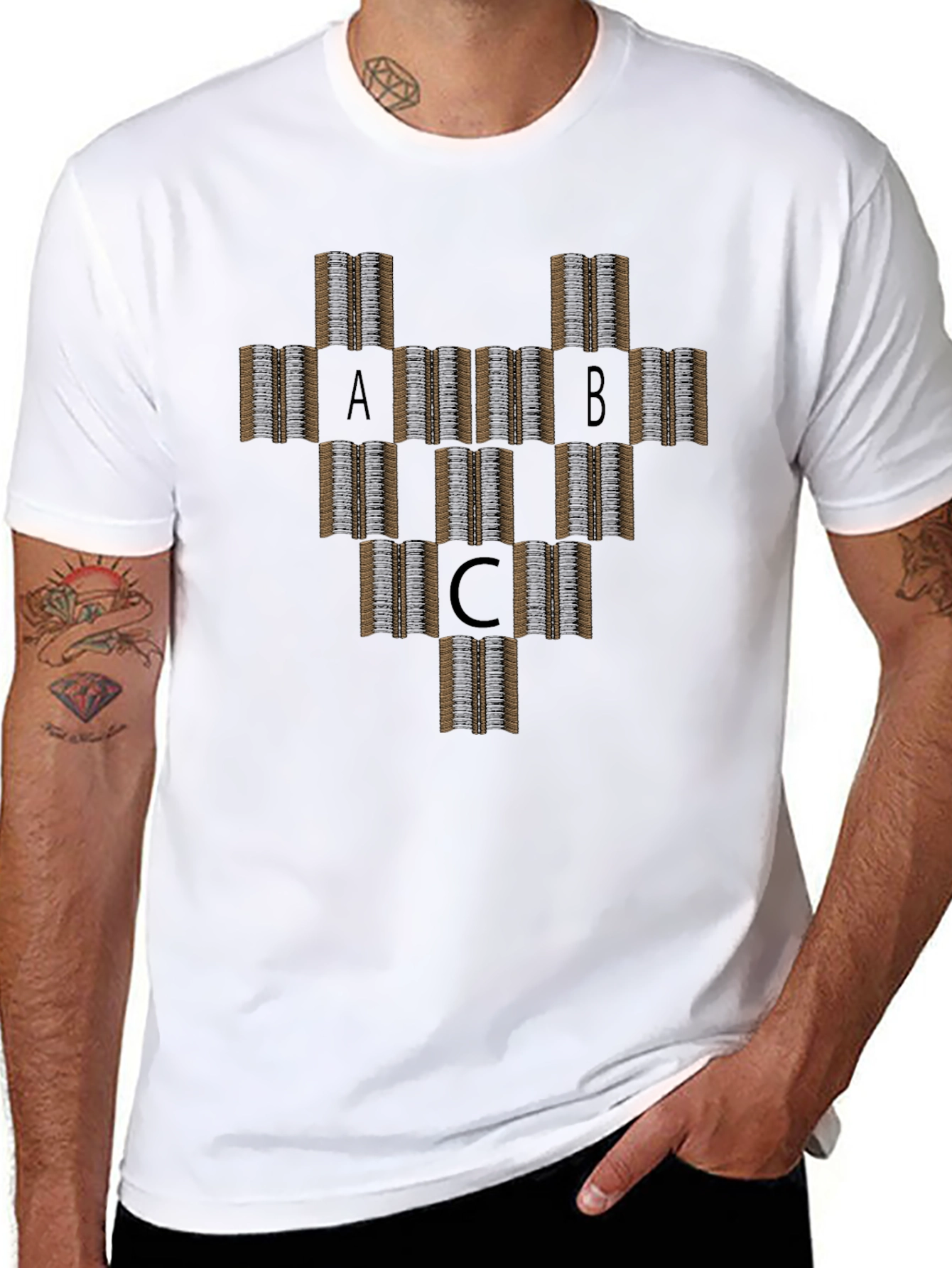 Black Abstract ABC T-Shirt - Geometric Design - Casual Wear view 8
