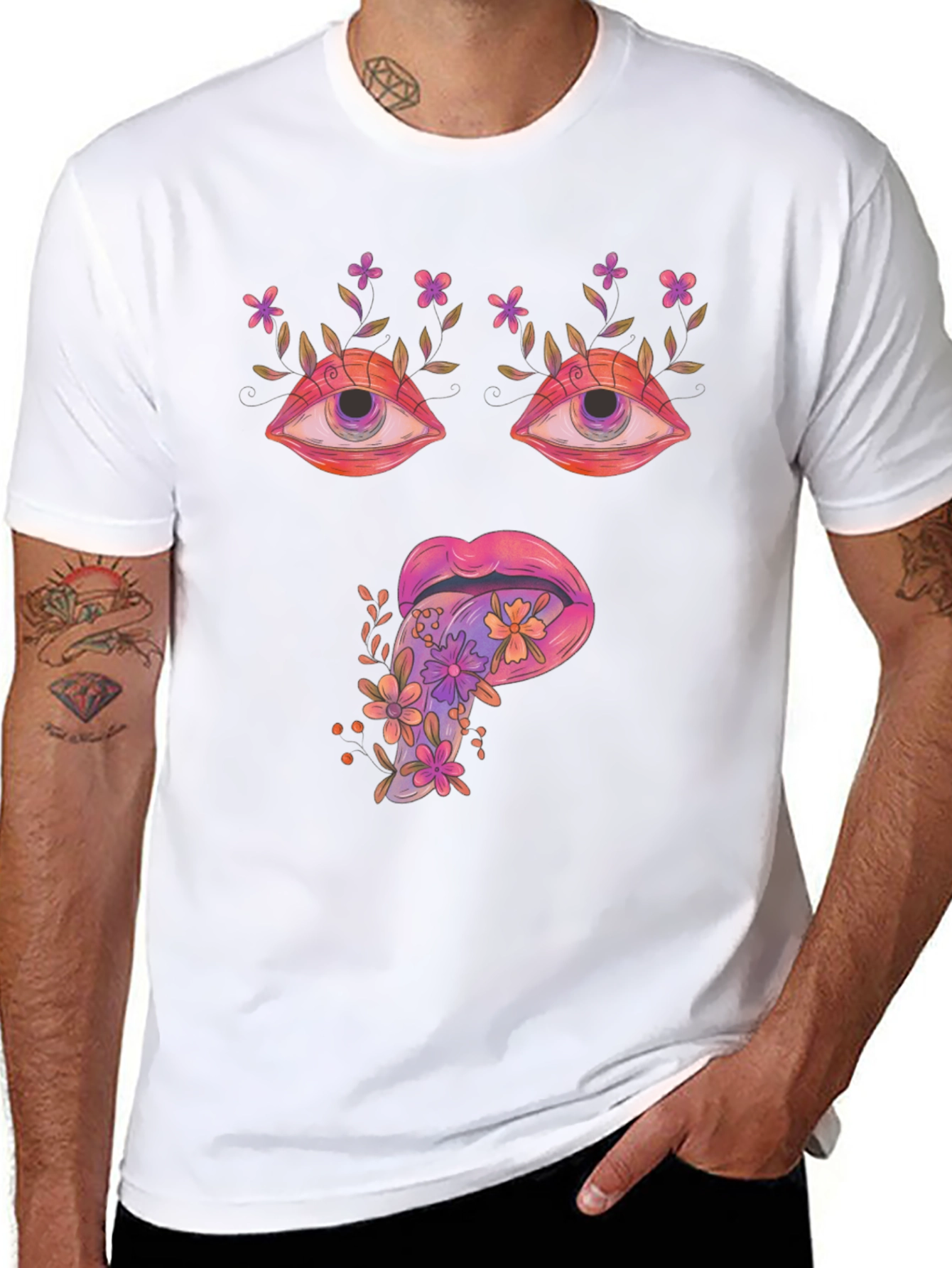 Black Psychedelic Eyes & Tongue Graphic T-Shirt - Black view 8