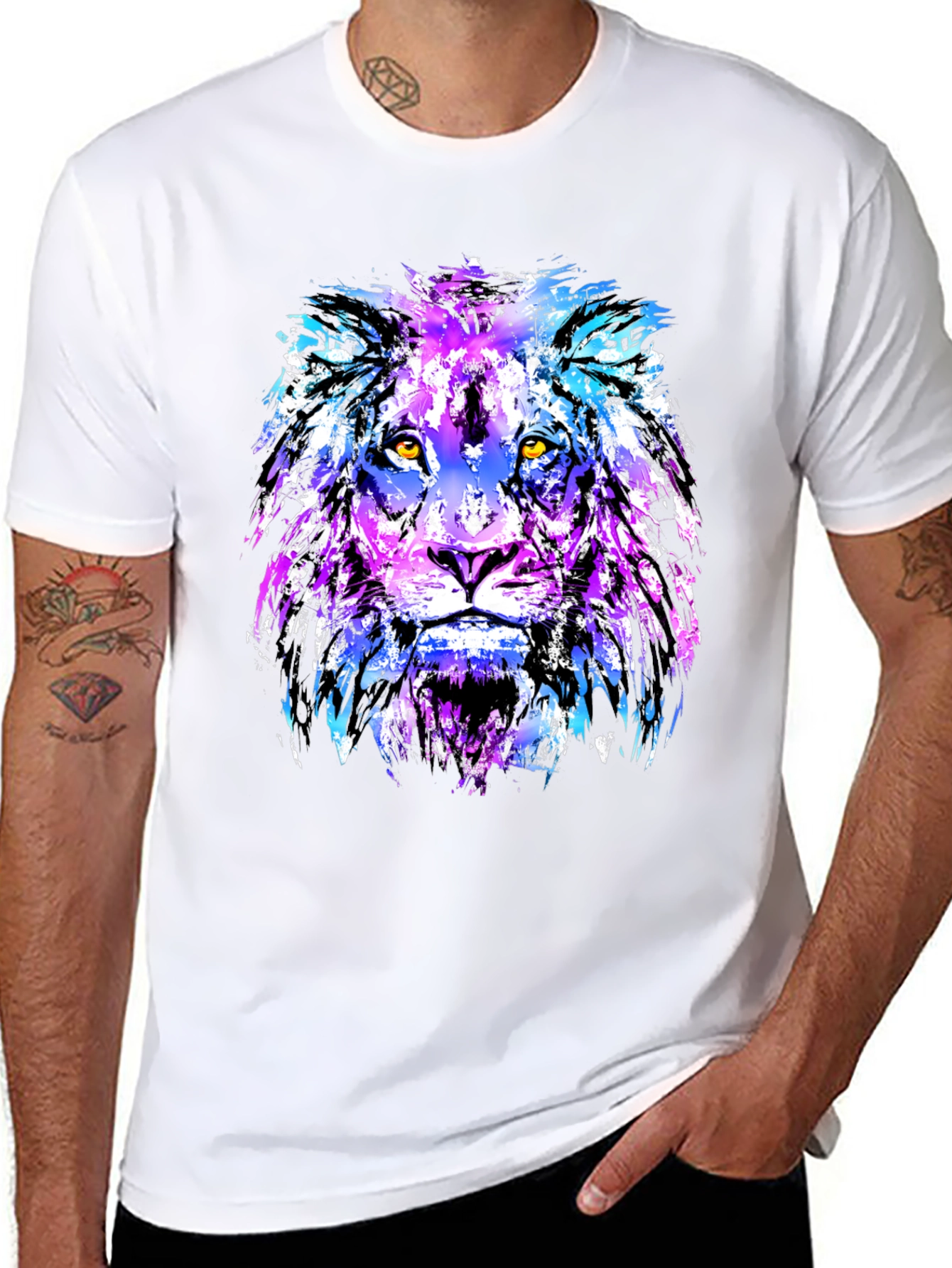 Black Vivid Lion Graphic Tee - Men's Black T-Shirt view 8