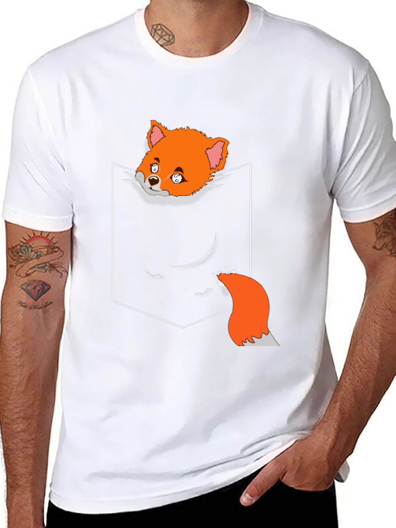 Black Fox in Pocket Graphic T-Shirt view 8