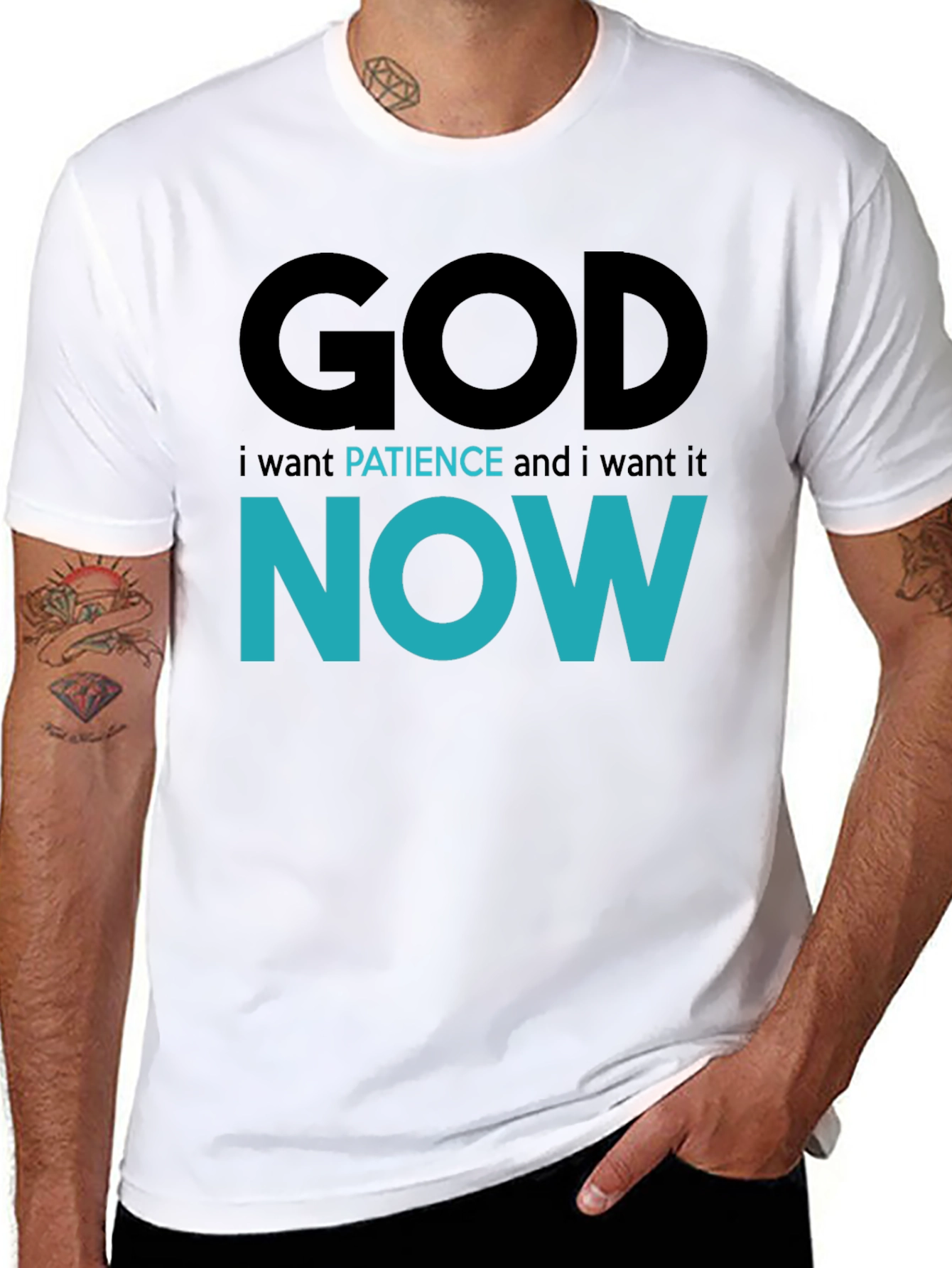 Black God Patience Now T-Shirt - Funny Sarcastic Graphic Tee view 8