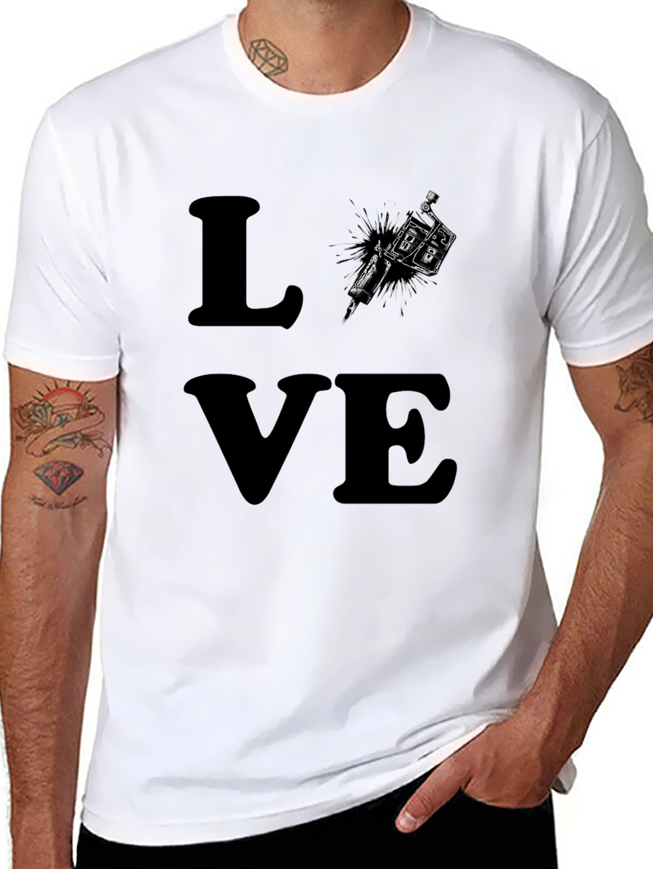 Black Tattoo LOVE Graphic Tee - Black Cotton T-Shirt view 8