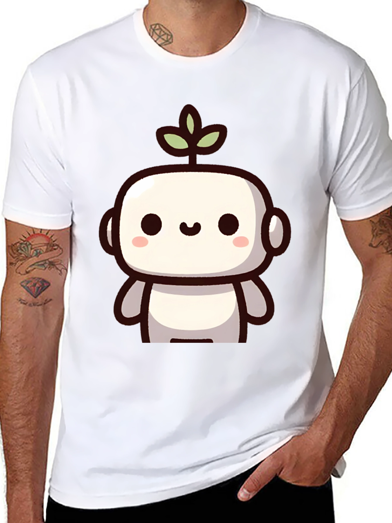 Black Cute Robot Plant Graphic T-Shirt view 8