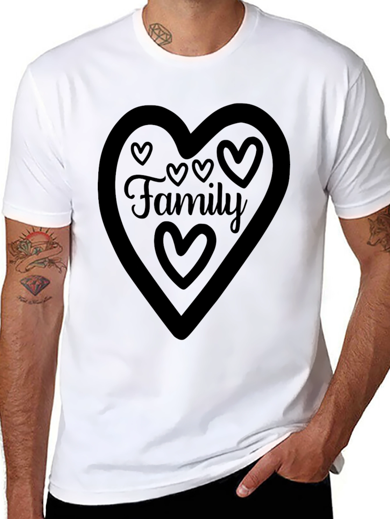 Black Family Heart Graphic Tee - Black Crew Neck Shirt view 8