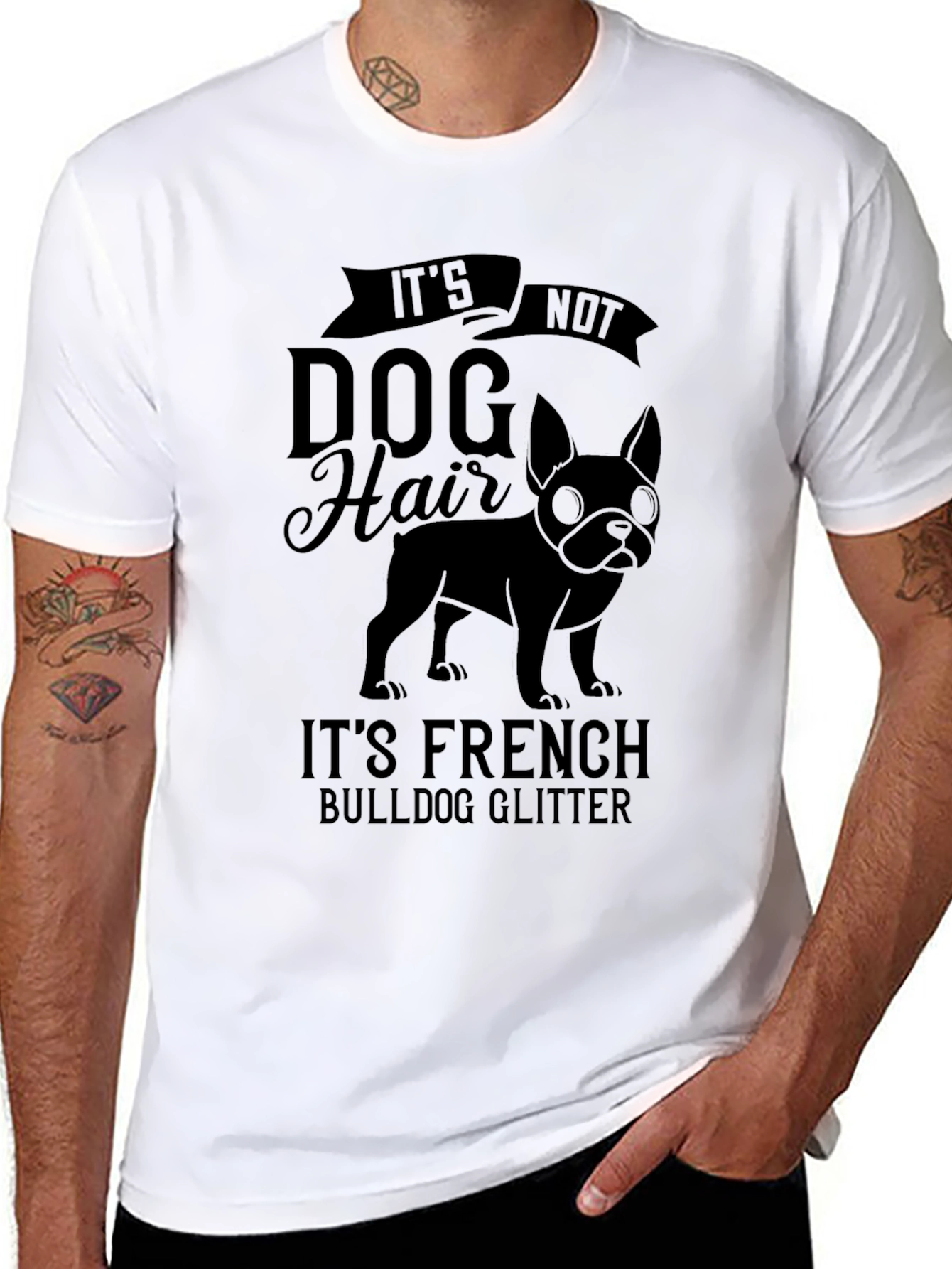 Black Funny French Bulldog Glitter T-Shirt view 8