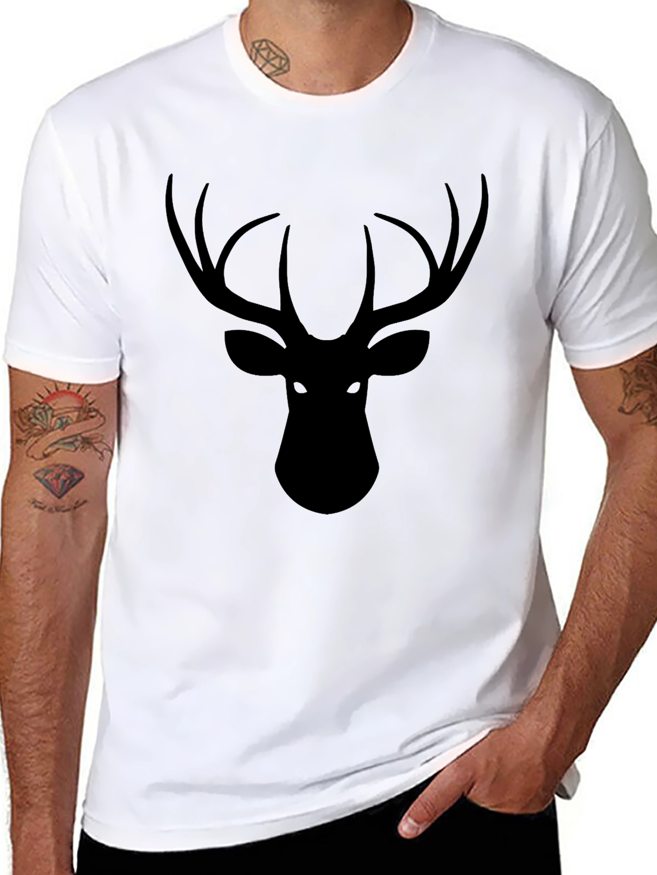 Black Men's Black Deer Graphic T-Shirt view 8