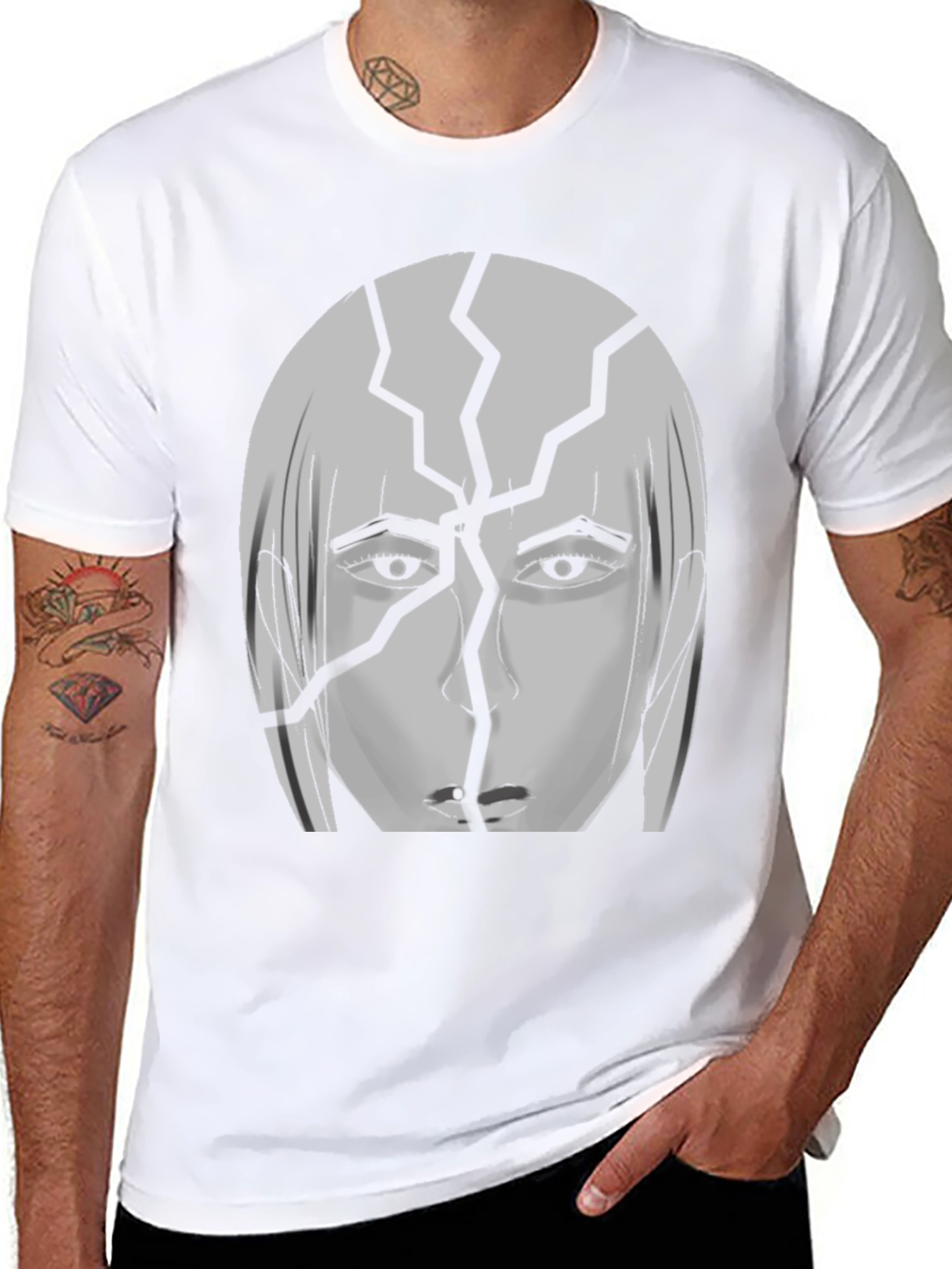 Black Cracked Head Graphic Print T-Shirt view 8