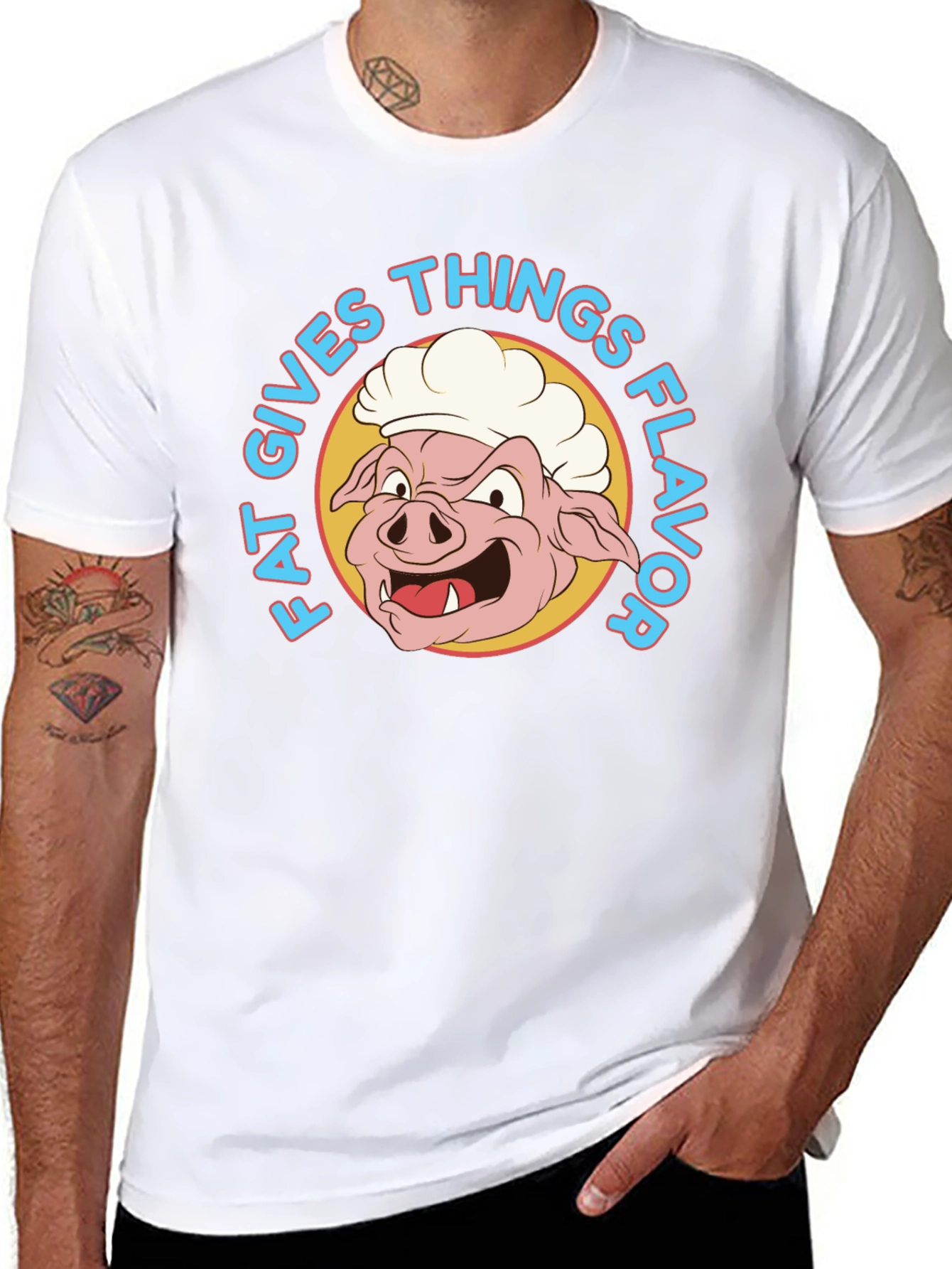 Black Funny Fat Gives Things Flavor Pig Chef T-Shirt view 8