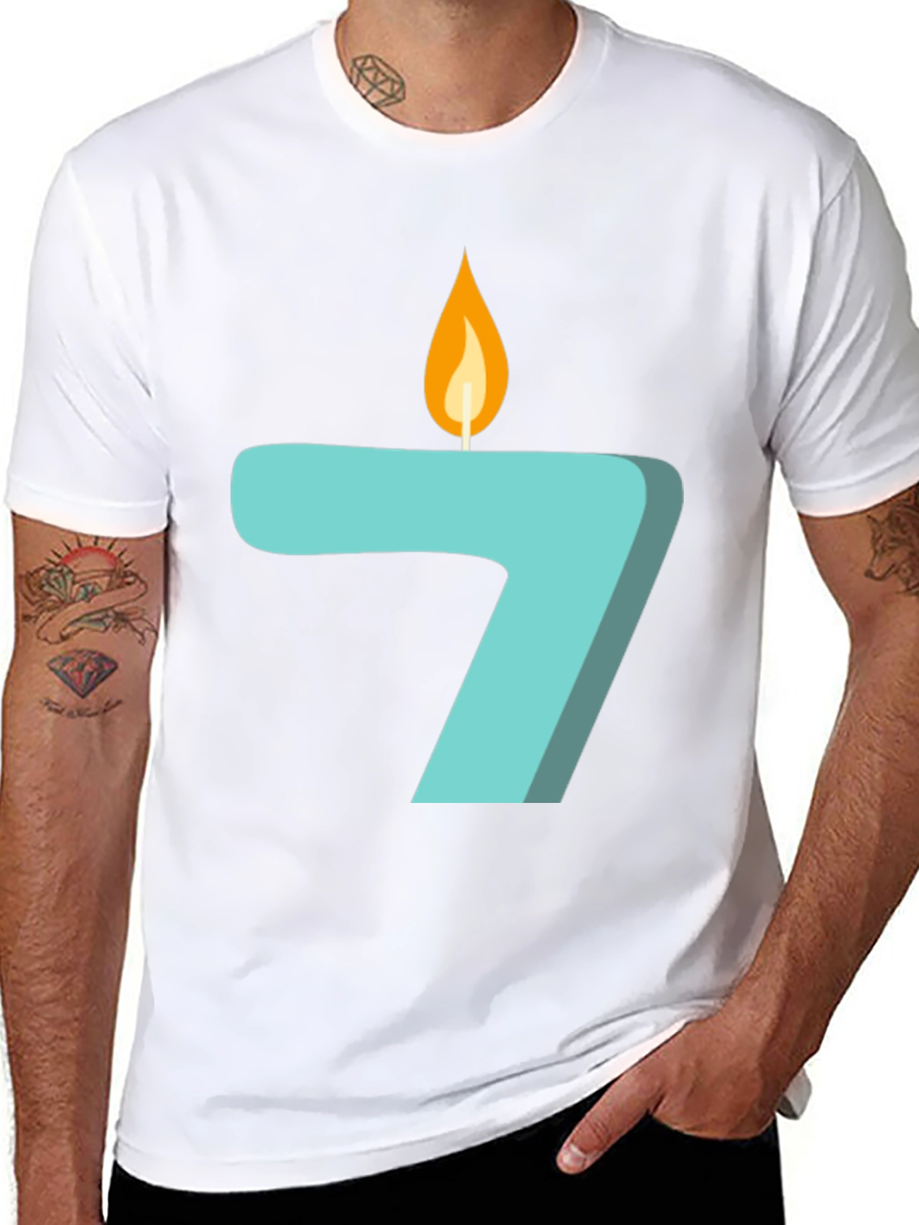 Black Number 7 Birthday Candle Graphic T-Shirt view 8