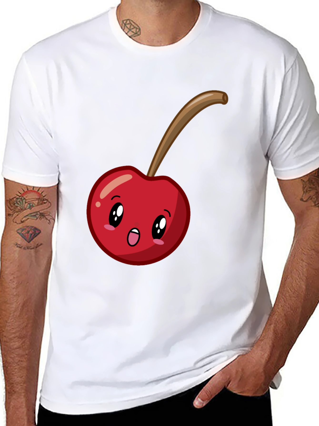 Black Cute Cherry Cartoon Graphic T-Shirt - Black view 8