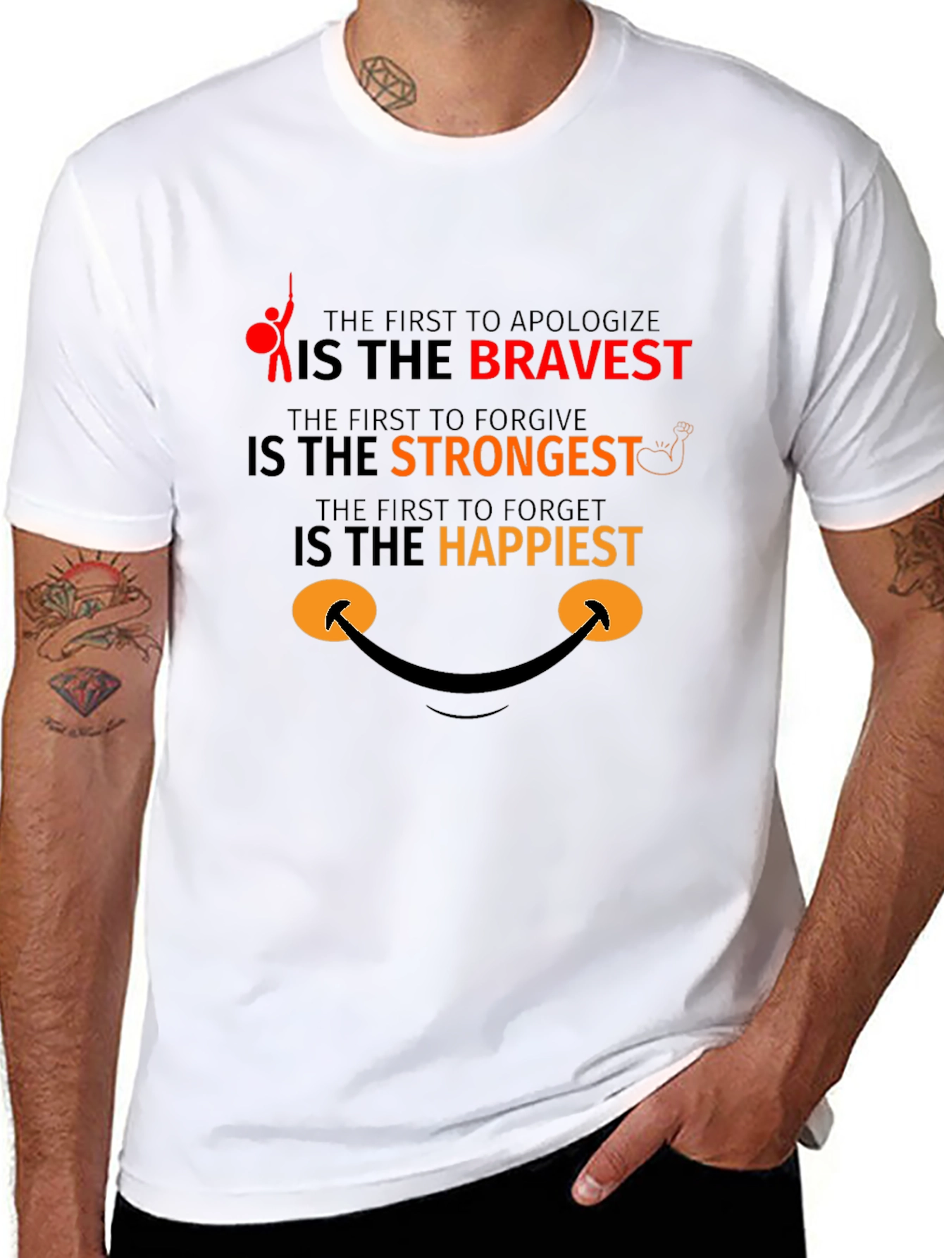 Black Bravery Strongest Happy T-Shirt view 8