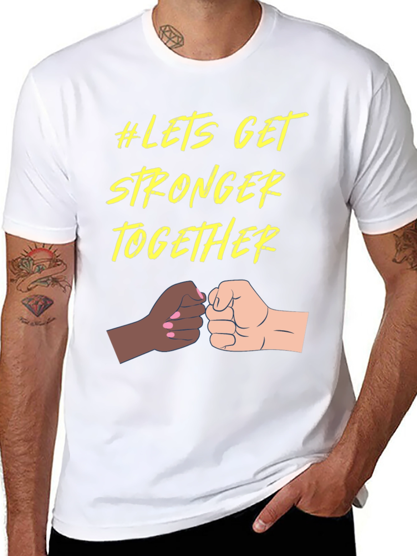 Black Let's Get Stronger Together Unisex T-Shirt view 8