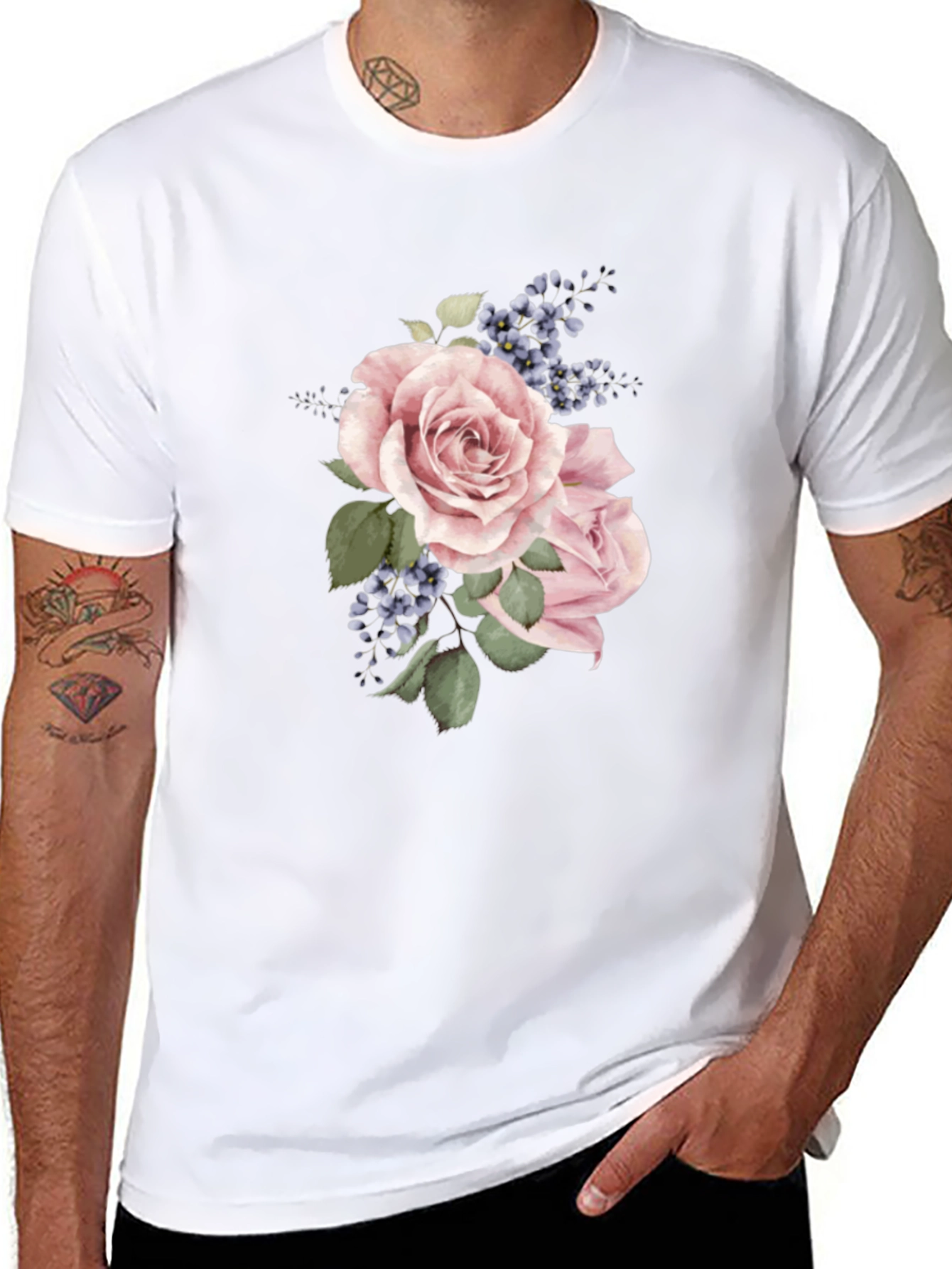 Black Floral Rose Graphic Black T-Shirt view 8