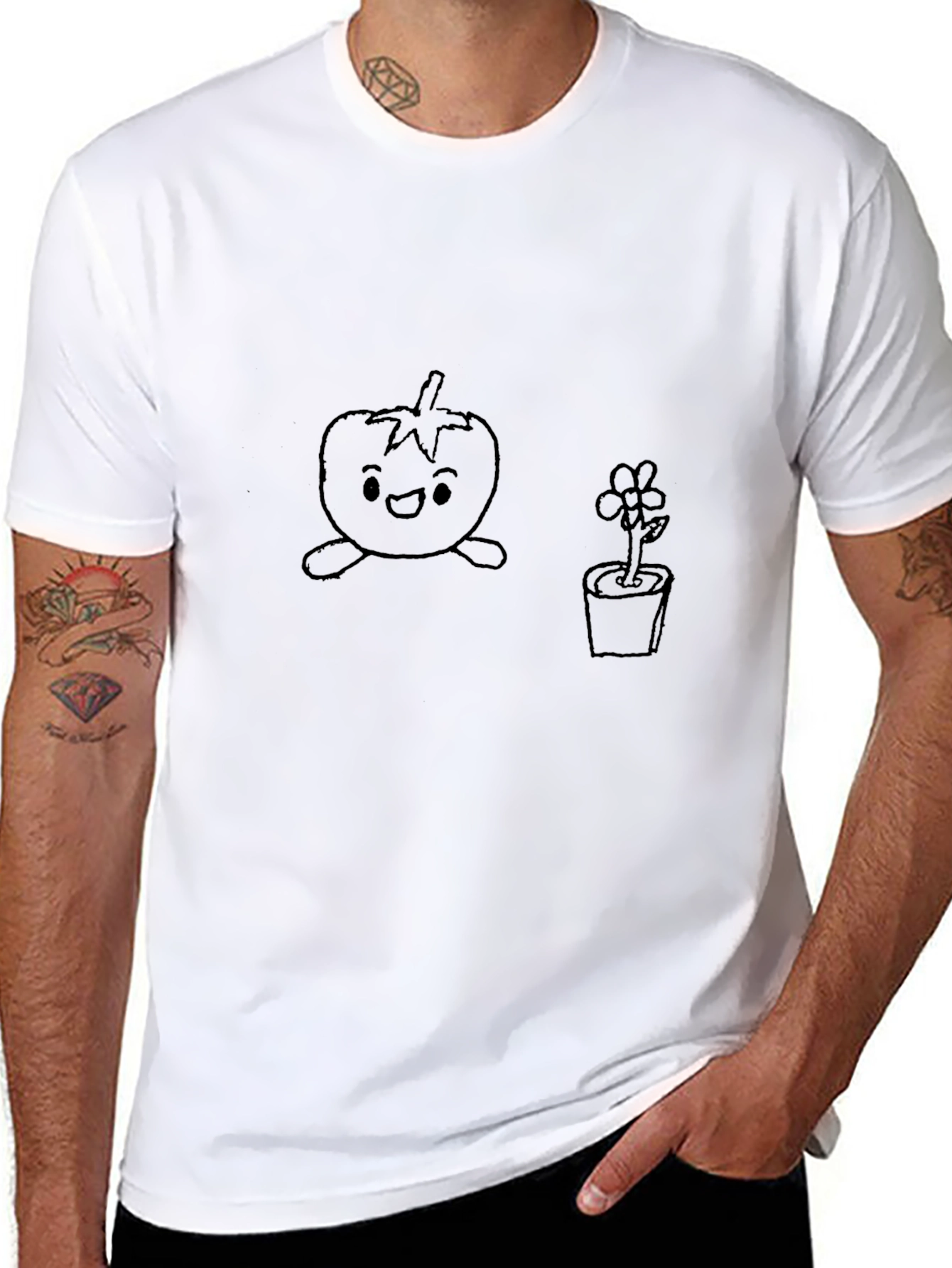 Cute Tomato & Flower Graphic T-Shirt - Unisex Black Tee - 8