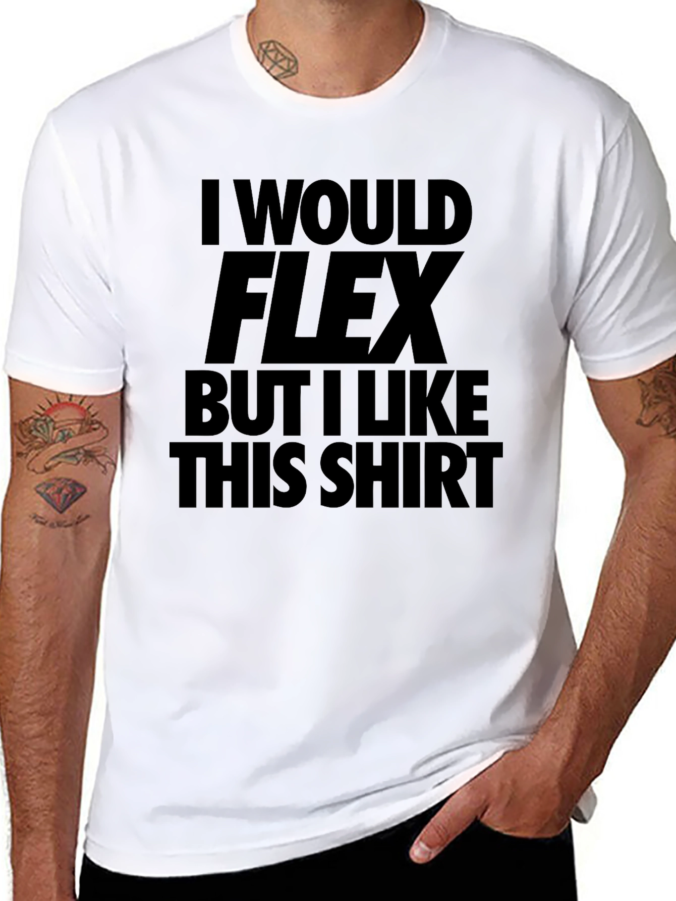 Black Funny Flex T-Shirt: I Would Flex But I Like This Shirt view 8