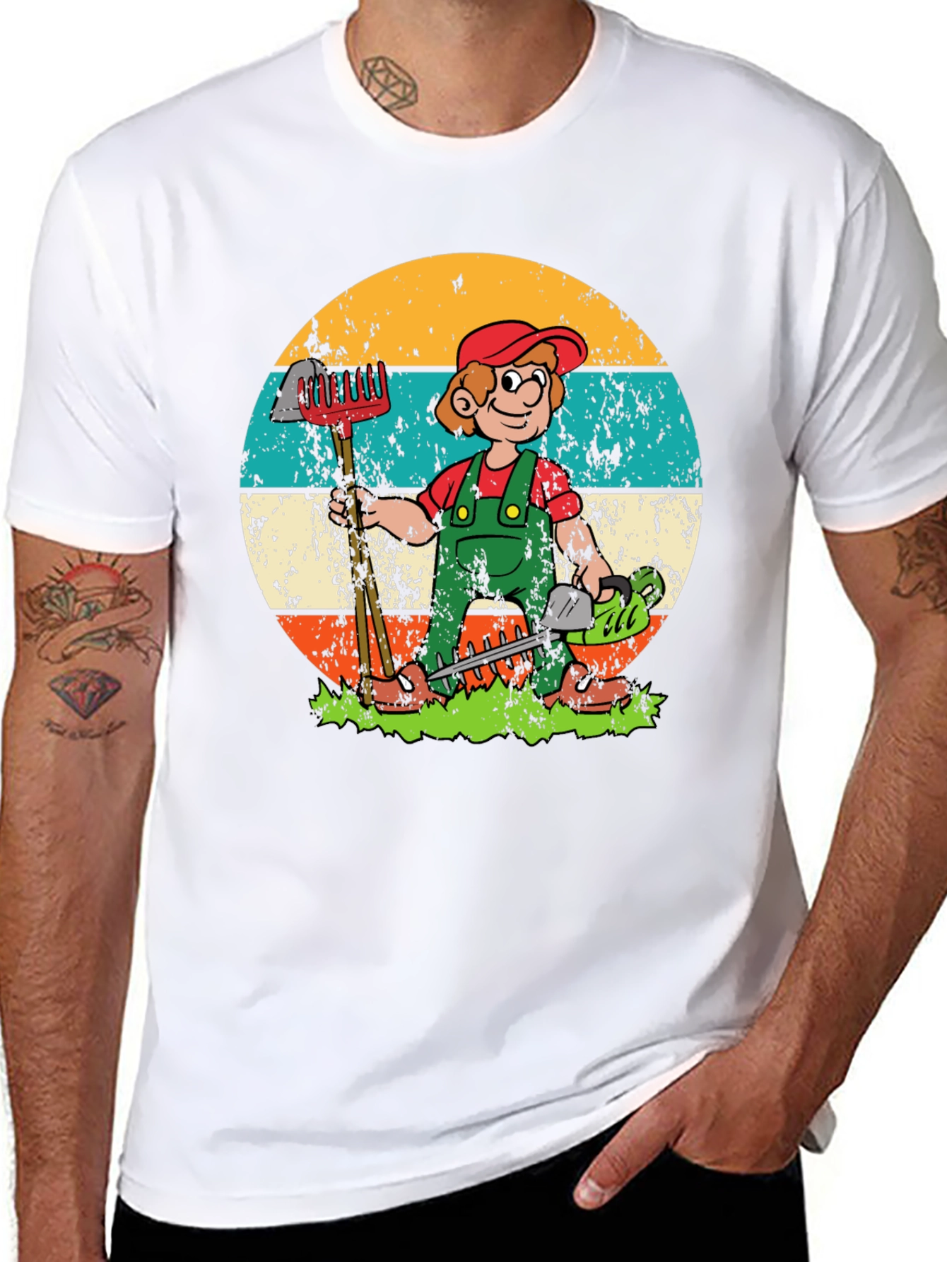 Black Gardener Cartoon Graphic T-Shirt - Unisex view 8