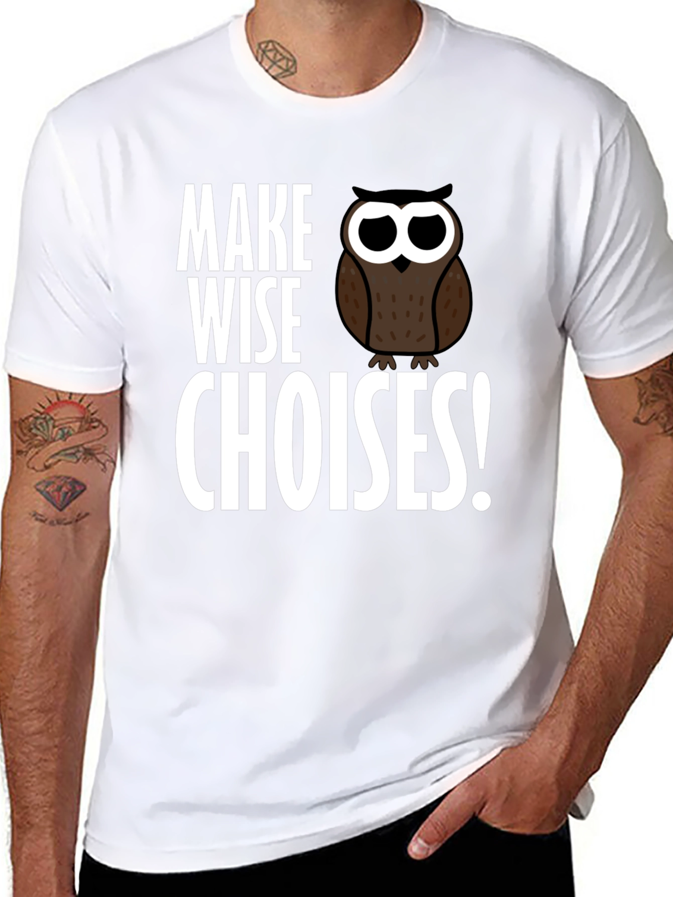 Black Make Wise Choices Owl T-Shirt - Black view 8